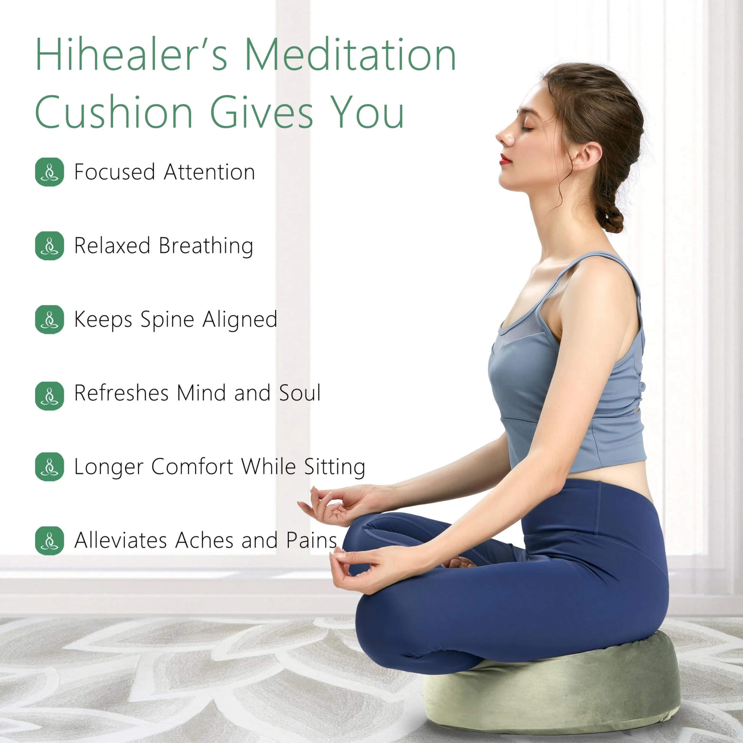 Hihealer Meditation Cushion with Extra Velvet Cover Large Traditional Tibetan Zafu Filled by Buckwheat Hulls