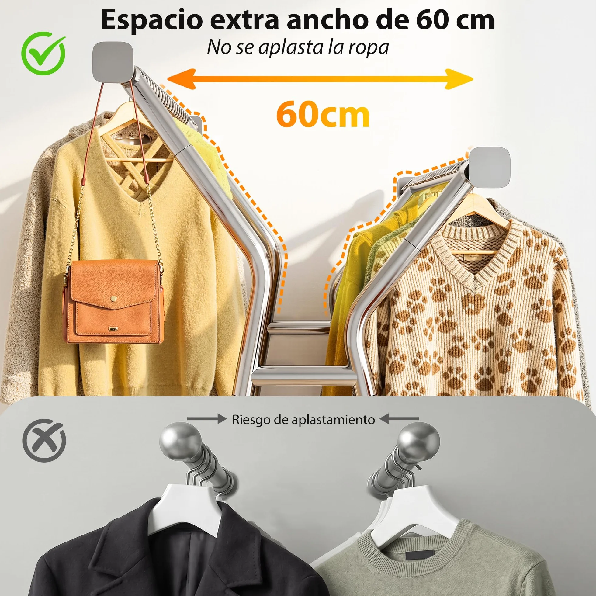 Burro Ropa resistente con Ruedas y Cesta para Ropa Sucia, Perchero Burro Ropa Extensible para Carga Pesada 200 kg, Burro para ropa para Almacenamiento en Entrada, Dormitorio o Vestidor
