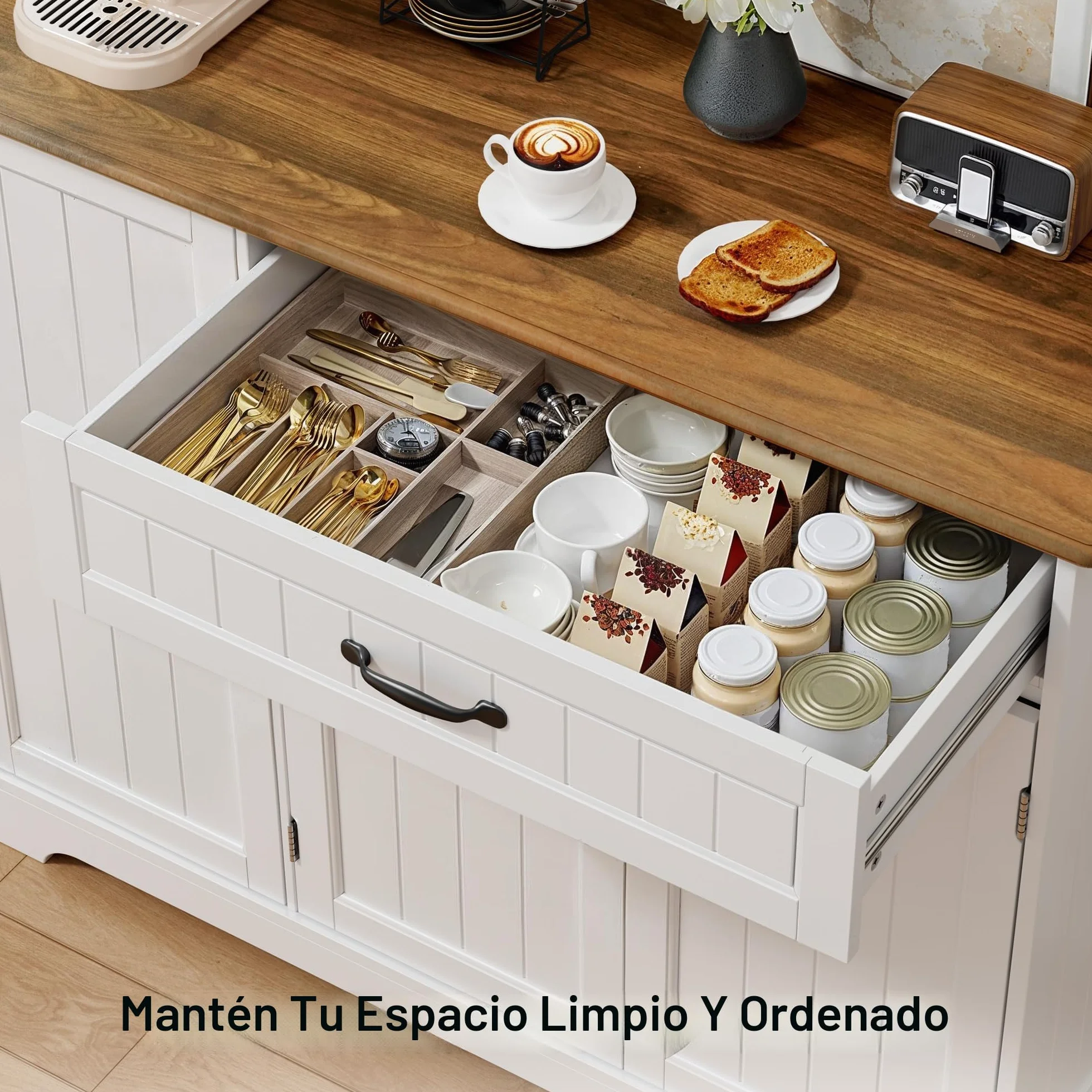 Xbro Aparador de Cocina con Cajón y Puertas, Mueble Auxiliar de Almacenaje con Estantes, para Cocina, Salón o Comedor, de Estilo Moderno, 105×40×84,5 cm