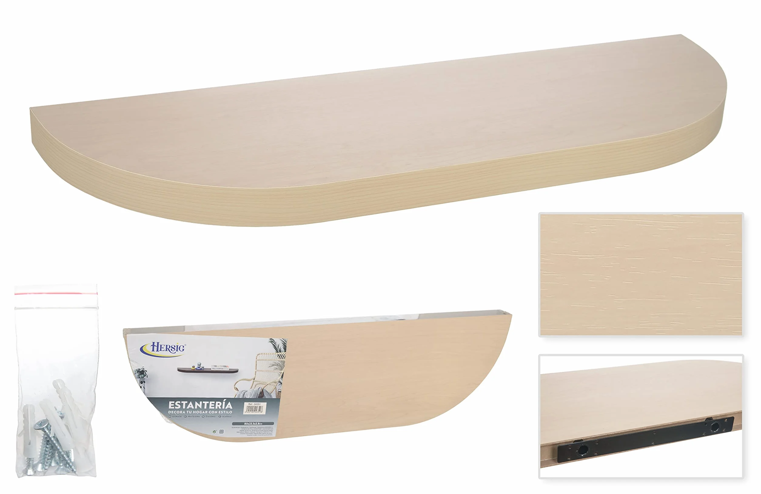 HERSIG - Estante Curvo Flotante de Pared Arce Balda para Baño o Dormitorio Fijación Oculta y Resistente de hasta 10 kg - 80x23,5 cm