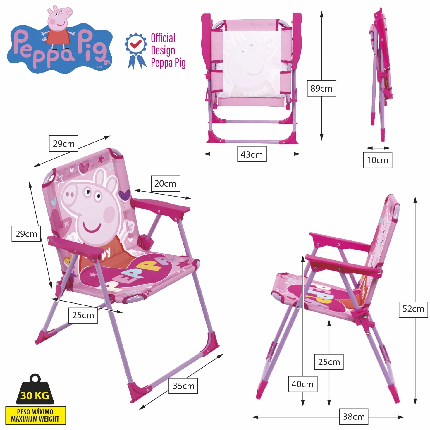 ARDITEX Silla Plegable Peppa Pig 38x32x53cm para Jardín Camping Playa