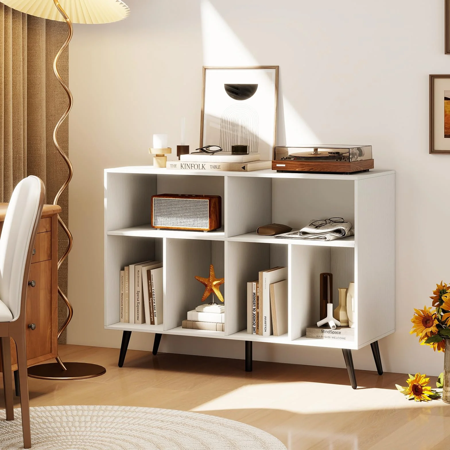 GIANTEX Soporte para Tocadiscos Estantería para Discos de Vinilo 100x40x74,5 cm Mueble de Almacenamiento Blanco