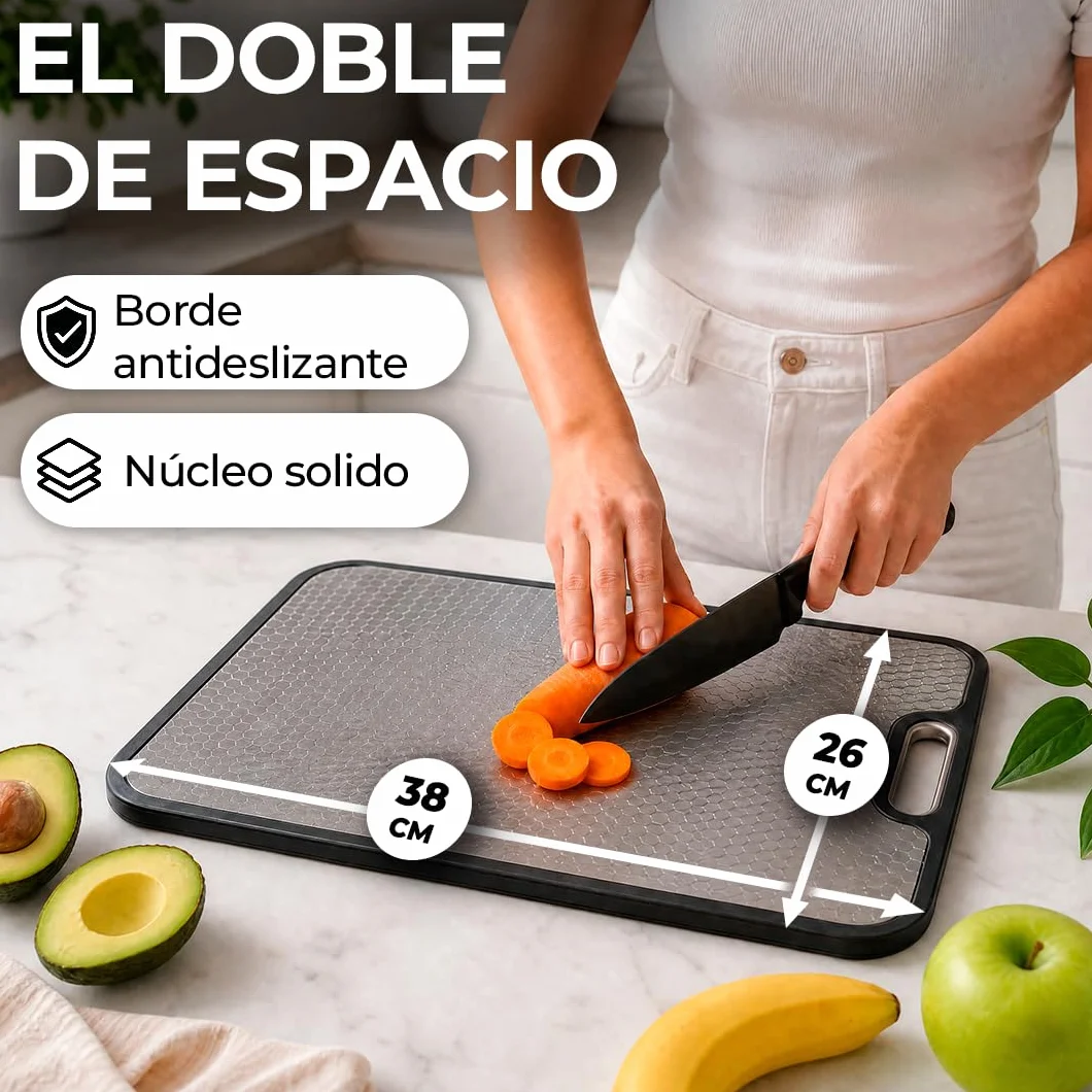 Tabla de Cortar Acero Inoxidable Doble Cara 38x26cm Apta Lavavajillas