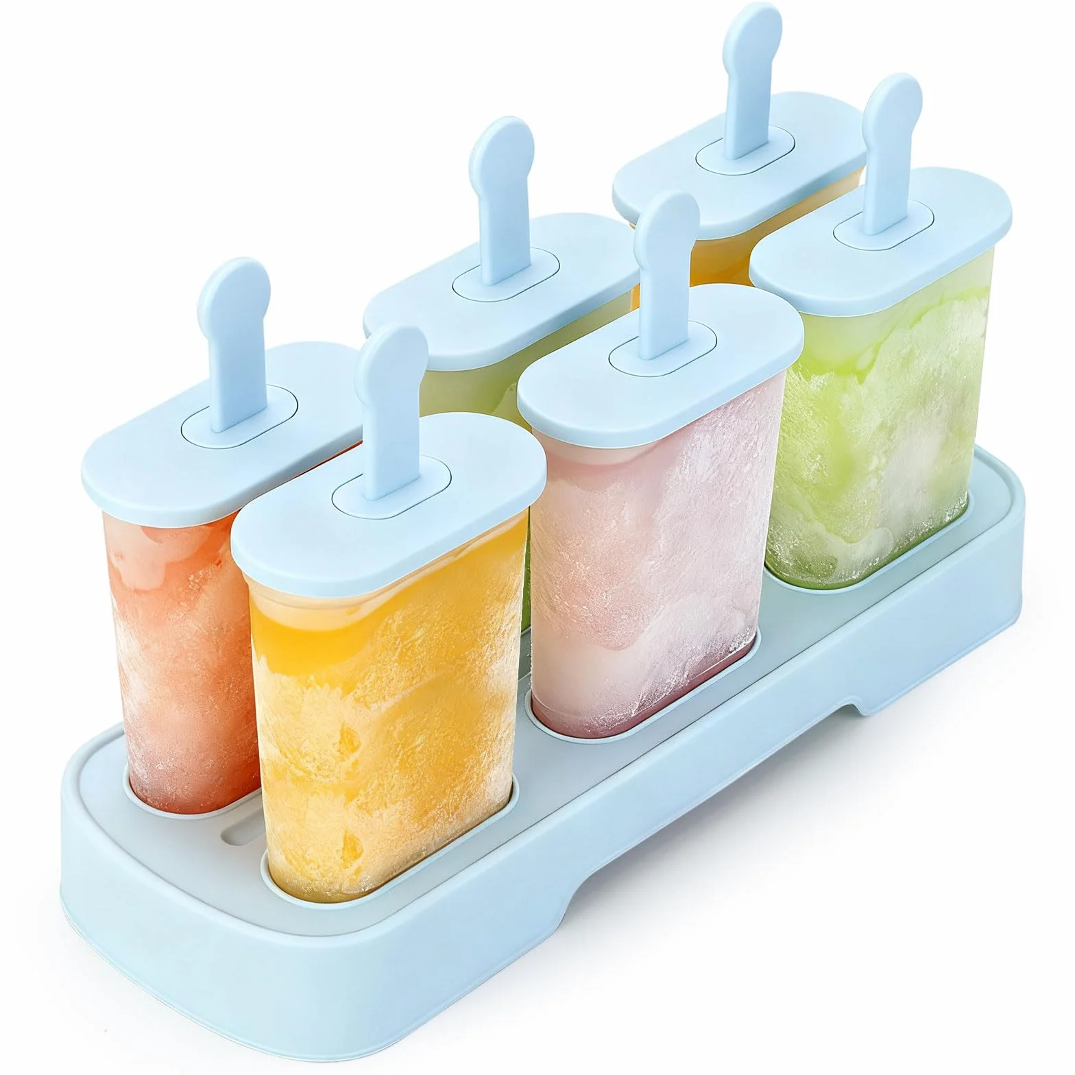 Moldes Helados Silicona 6 Cavidades Sin BPA Grado Alimenticio Reutilizables Aptos Lavavajillas (Azul)