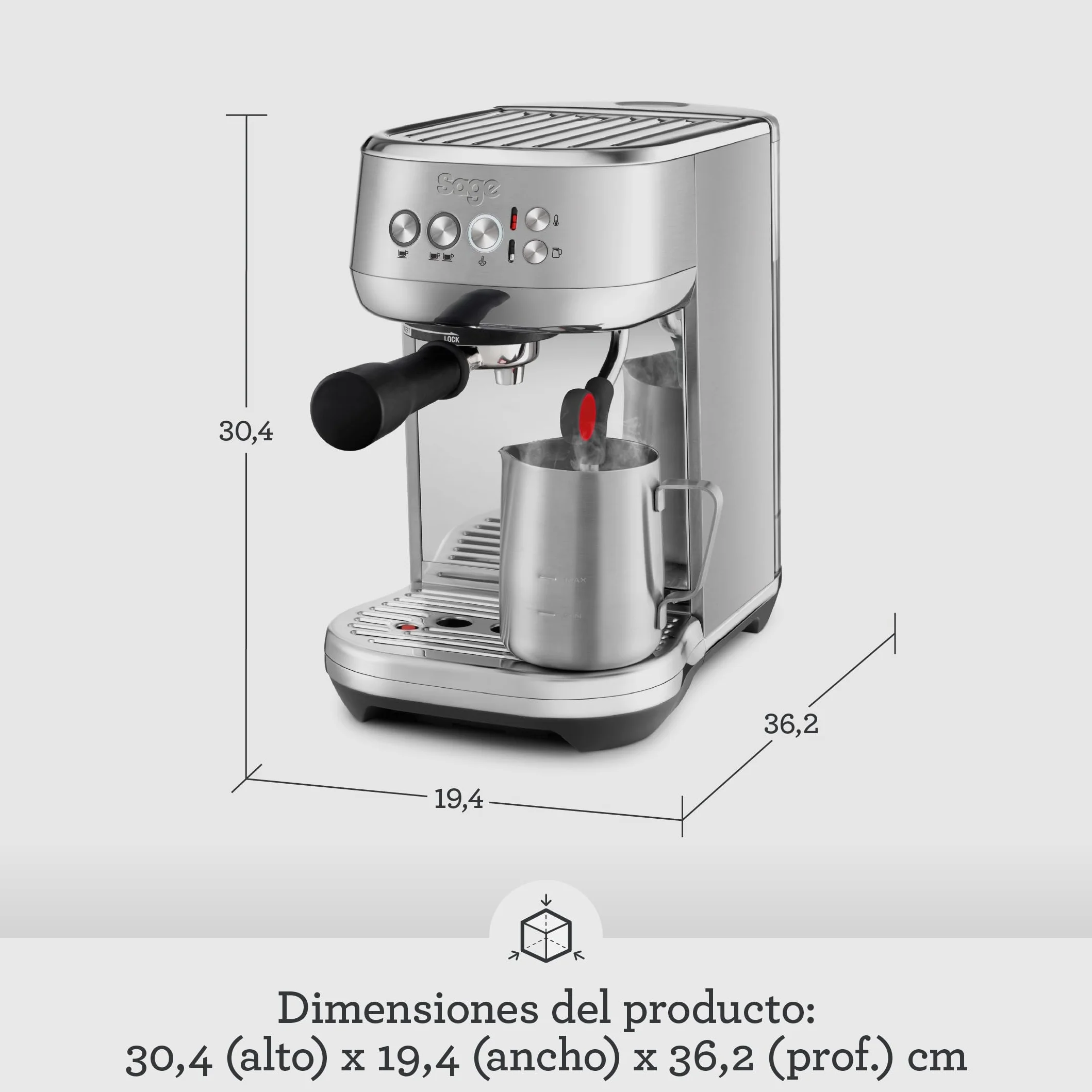 Sage - The Bambino Plus - Cafetera Express Compacta con Espumador de Leche Automático - Cafetera Semiautomática con Preinfusión y Calentamiento Rápido en 3 Segundos - Acero Inoxidable Negro