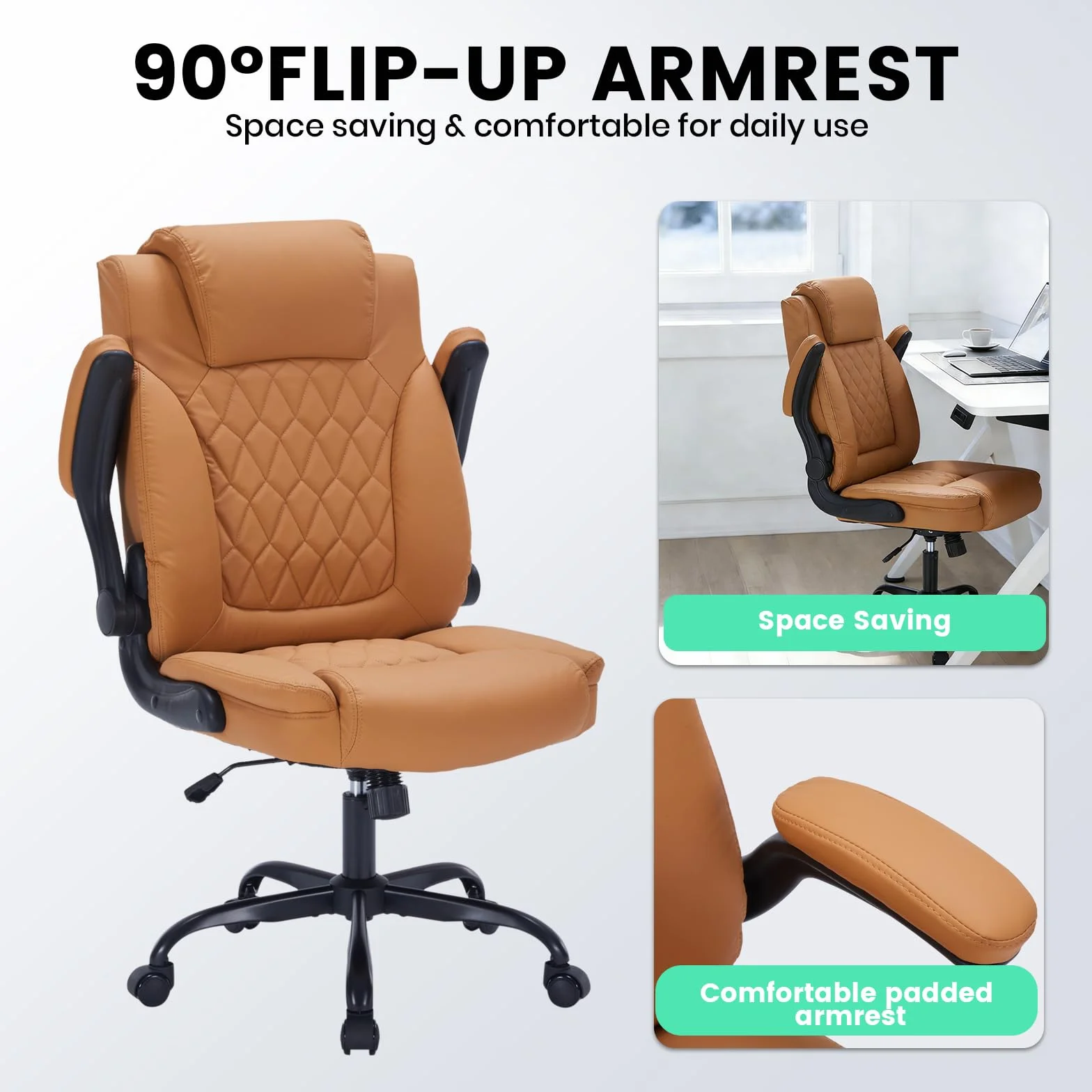 Silla Ejecutiva Oficina Ergonómica Cuero Sintético 159 kg Brazos Abatibles Soporte Lumbar
