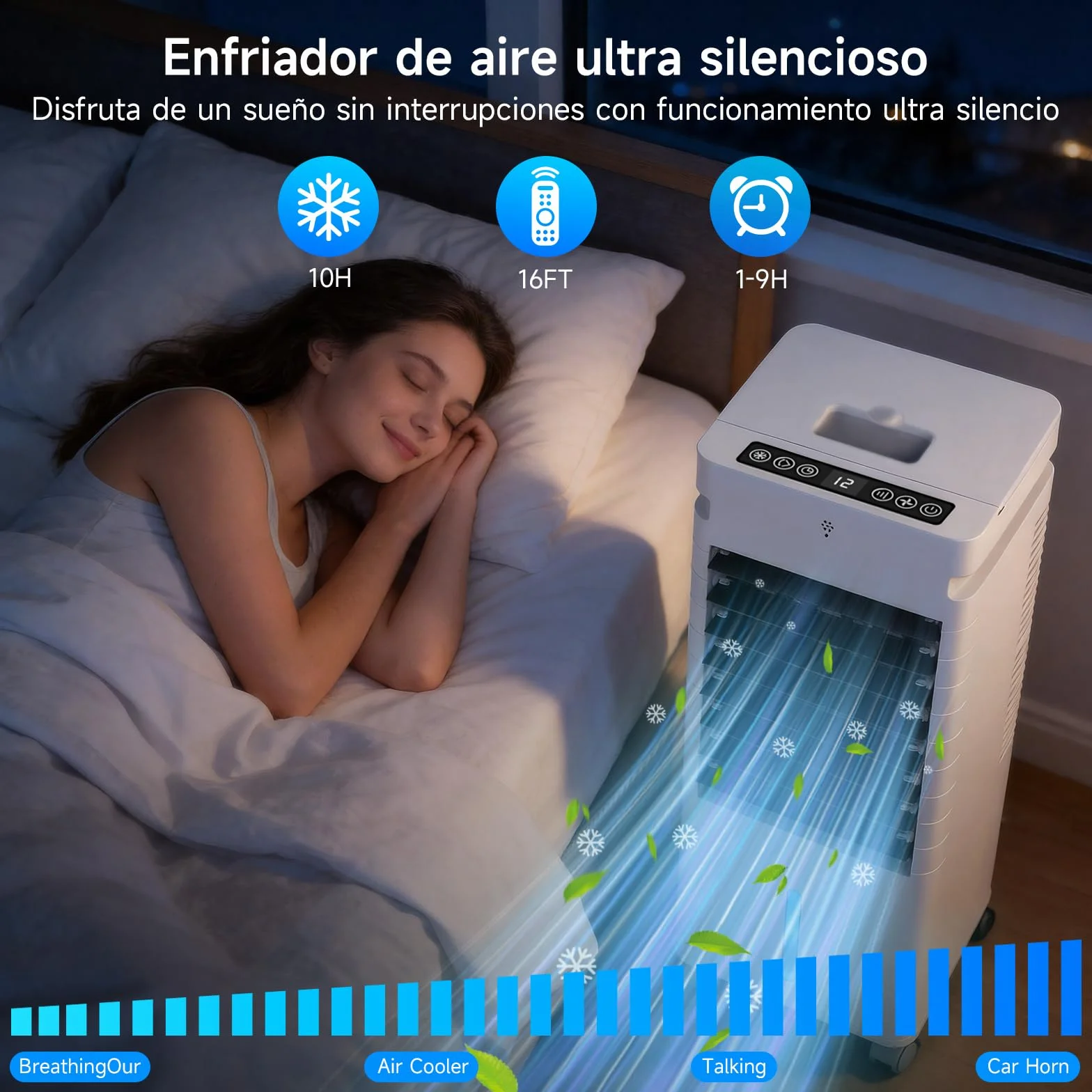 Aire Acondicionado Portátil, Enfriador de Aire por Evaporación con Ventilador de 20W, Depósito de 12L y Cristales de Hielo – 3 Modos, 12 Velocidades, Oscilación, Temporizador y Mando a Distancia