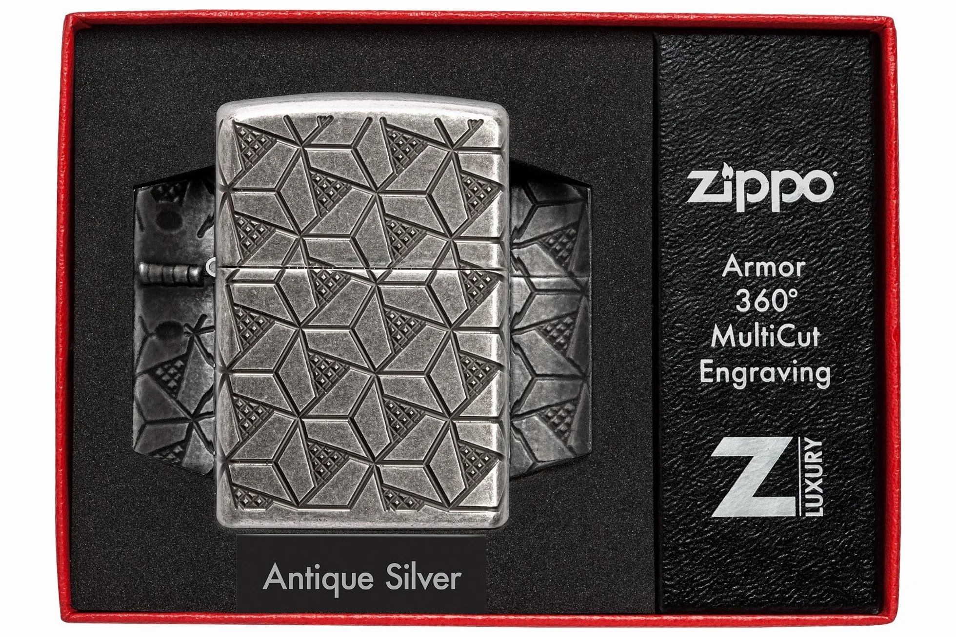 ZIPPO Armor Case Silver Plate Geometric Pattern 60006120 8-Sided Deep Engraved Lighter Petrol Lighter