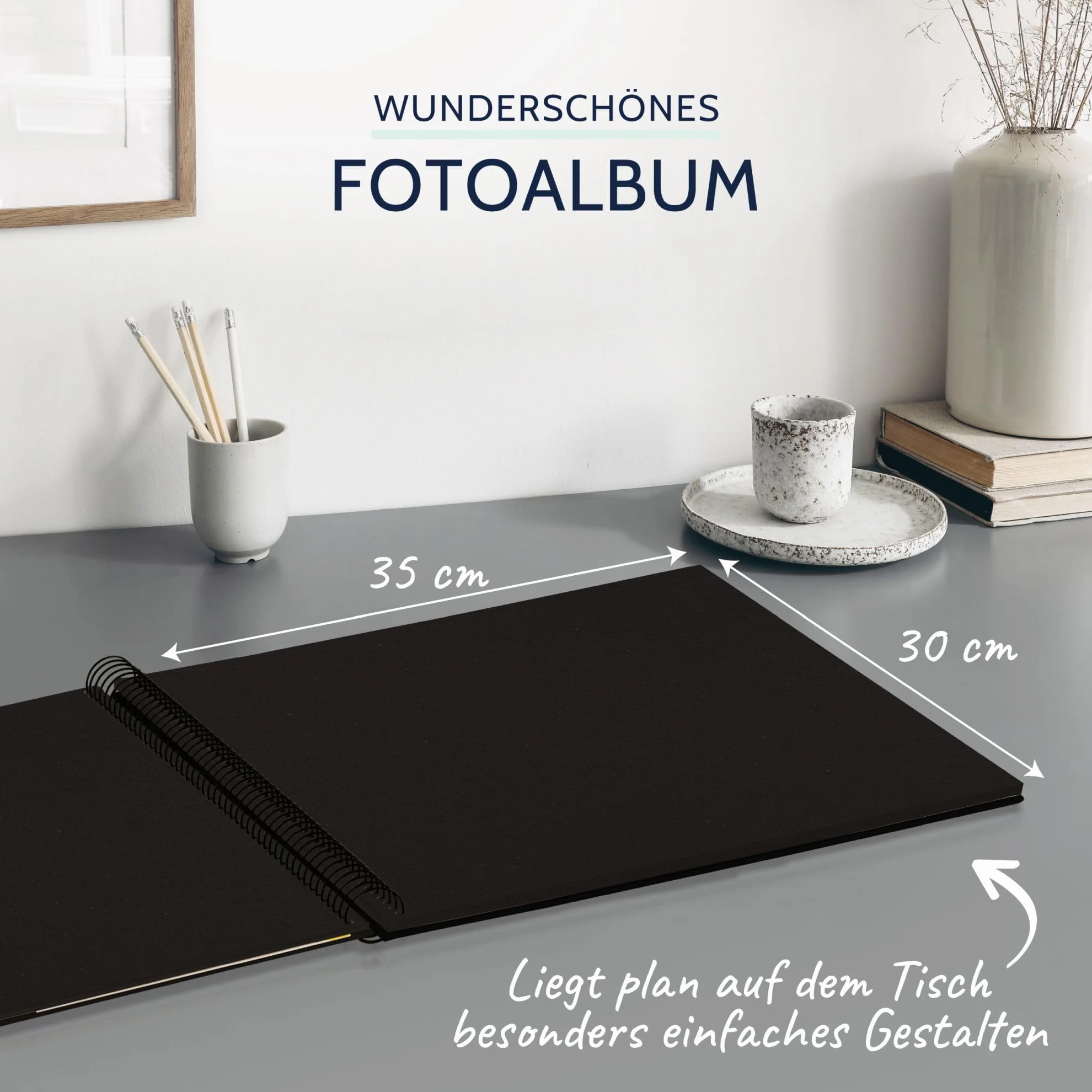 goldbuch Álbum de Fotos en Espiral Bella Vista 25997, álbum de Fotos de 35 x 30 cm, 40 páginas Negras, álbum de Recuerdos de Lino, álbum de Fotos para Pegar Fotos y Fotos, Color Negro
