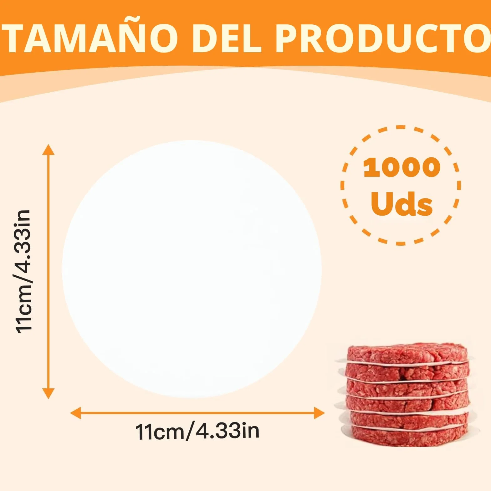 1000pcs papel hamburguesa redondo 11cm, papel antiadherente separador hamburguesas smash burger separadores (1000, 11cm)