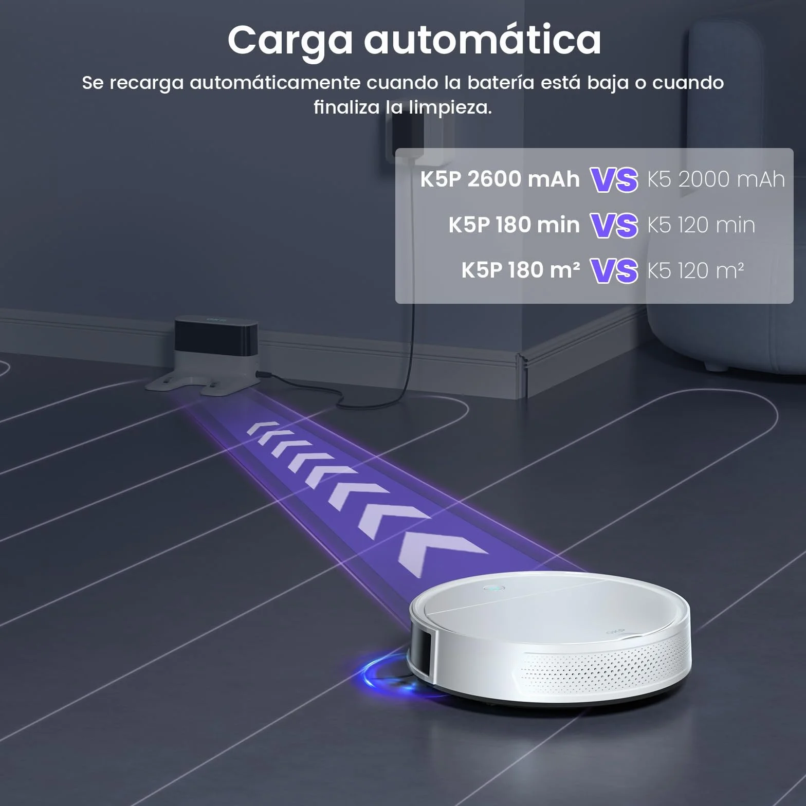 OKP Robot Aspirador y Fregasuelos, 5000pa, 180min, 190° PSD Evitación Precisa Obstáculos, Carga Automática,Aumenta Succión en Alfombra, Robot Aspiradora con 4 Modos de Limpieza, WiFi/App/Alexa