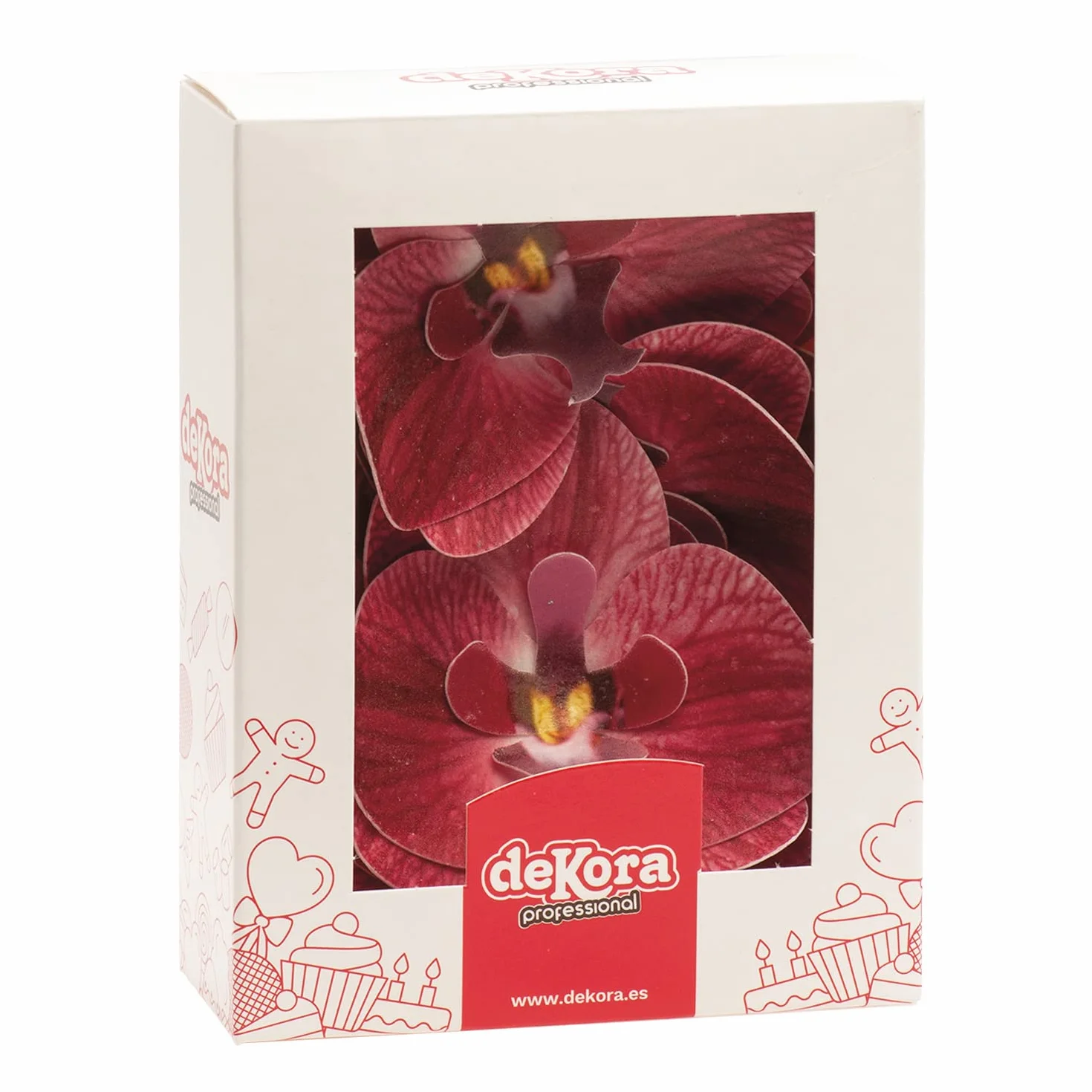 Flores Comestibles para Tartas, 10 Orquídeas Burdeos de Oblea 8.5x7.5cm, Sin Azúcar, Sin Gluten, Sin Lactosa
