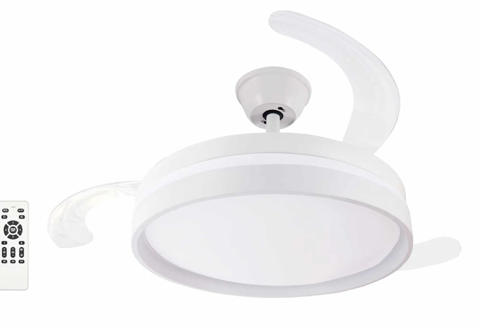 Ventilador de Techo DC Blanco 107cm con Luz LED Regulable 3000-6500K - 6 Velocidades, Silencioso y Bajo Consumo, 3 Aspas Retráctiles, Mando a Distancia, Temporizador, Función Verano-Invierno