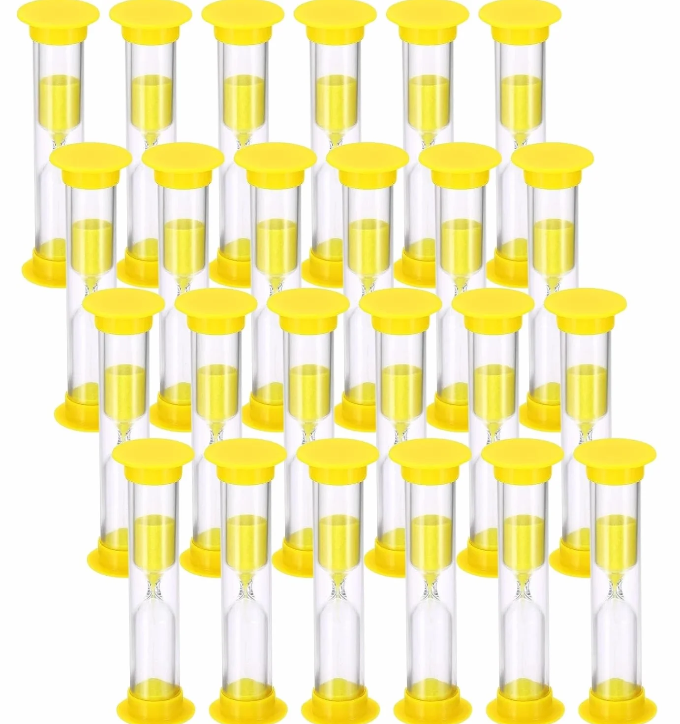 Temporizador de arena de 2 minutos, reloj de arena cubierto de acrílico, temporizador de reloj de arena para aula, juegos, cepillado de dientes, ejercicio, amarillo (paquete de 24)