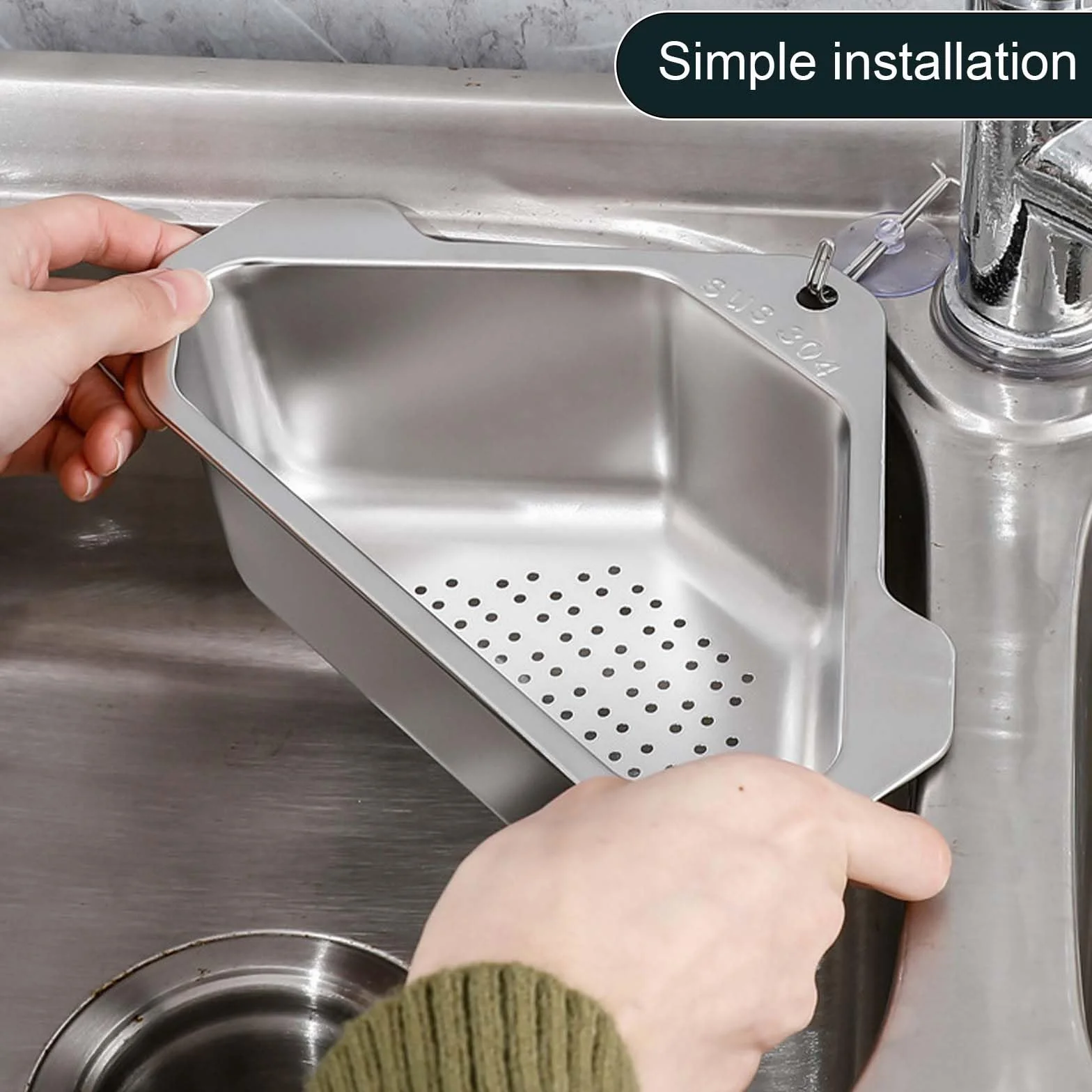 Cesta de Drenaje de Acero Inoxidable, Colador Triangular para Fregadero de Cocina
