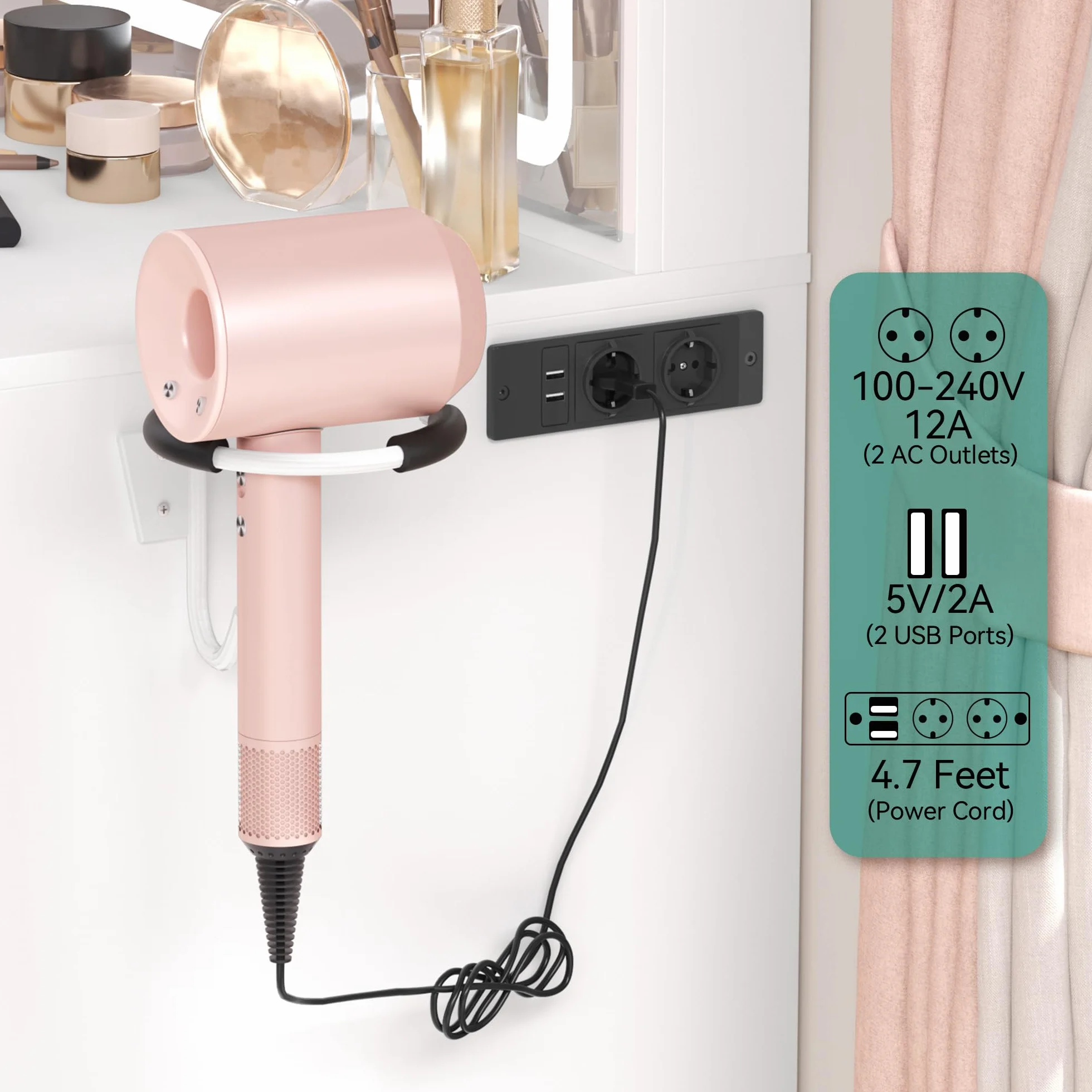 YITAHOME Tocador con iluminación LED Ajustable y tocadores, tocador con Espejo, 4 cajones y Taburete, Blanco