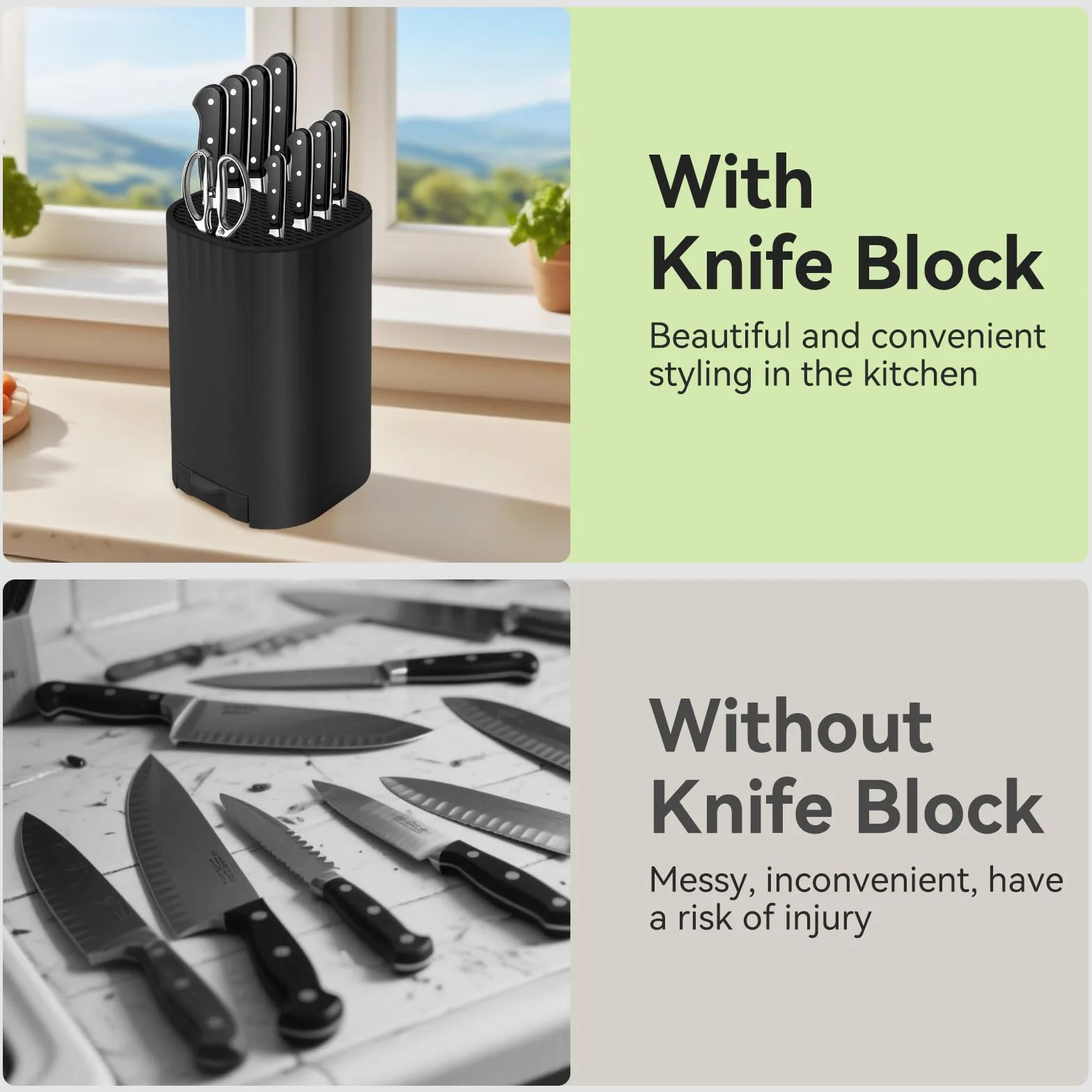 Bloque para Cuchillos sin Cuchillo, Porta Cuchillos Cocina con Piedra de Afilar, Universal Soporte Cuchillo Desmontable