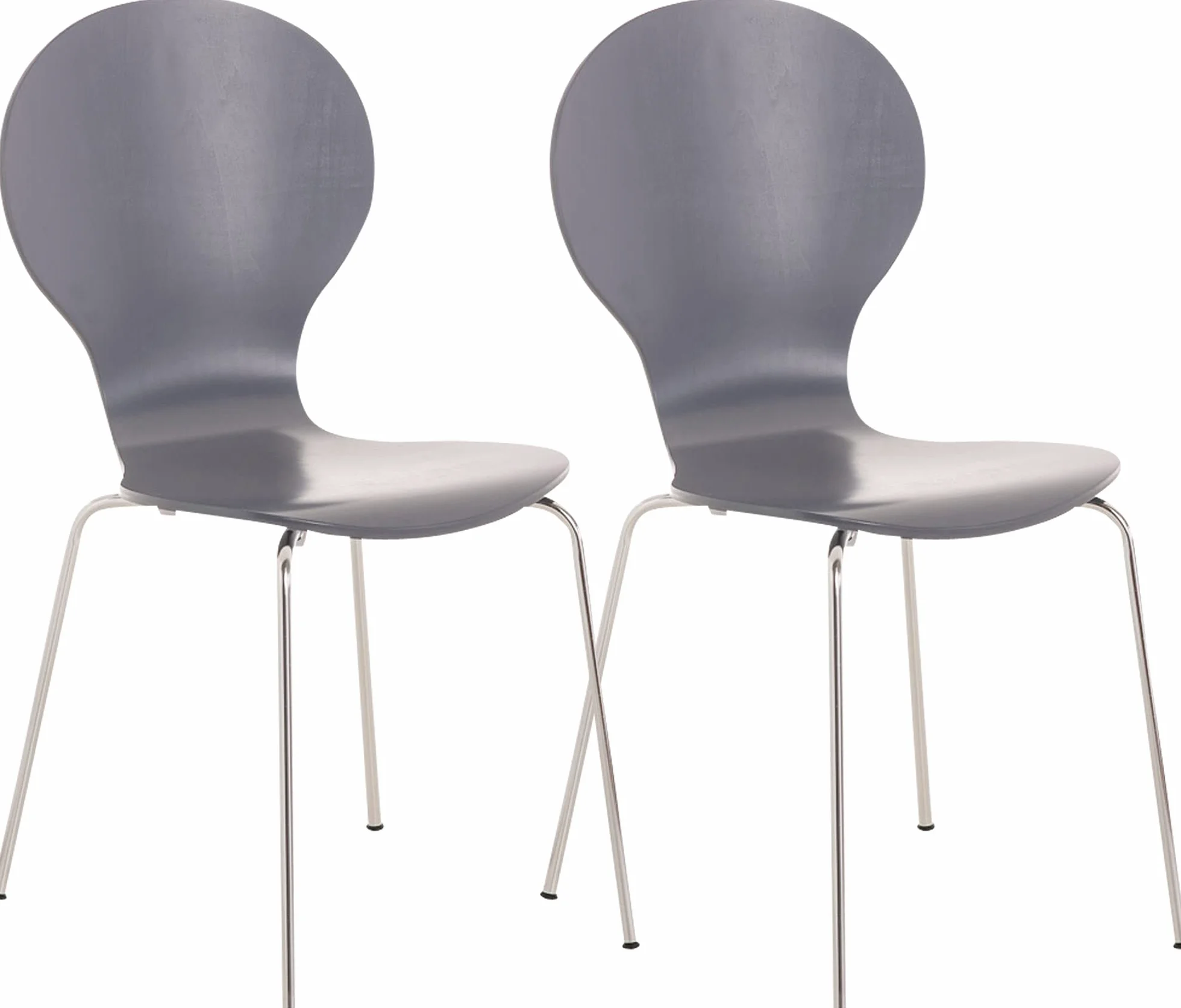 CLP Set de 2 Sillas de Comedor Apilable Diego con Asiento de Madera y Base de Metal, Gris