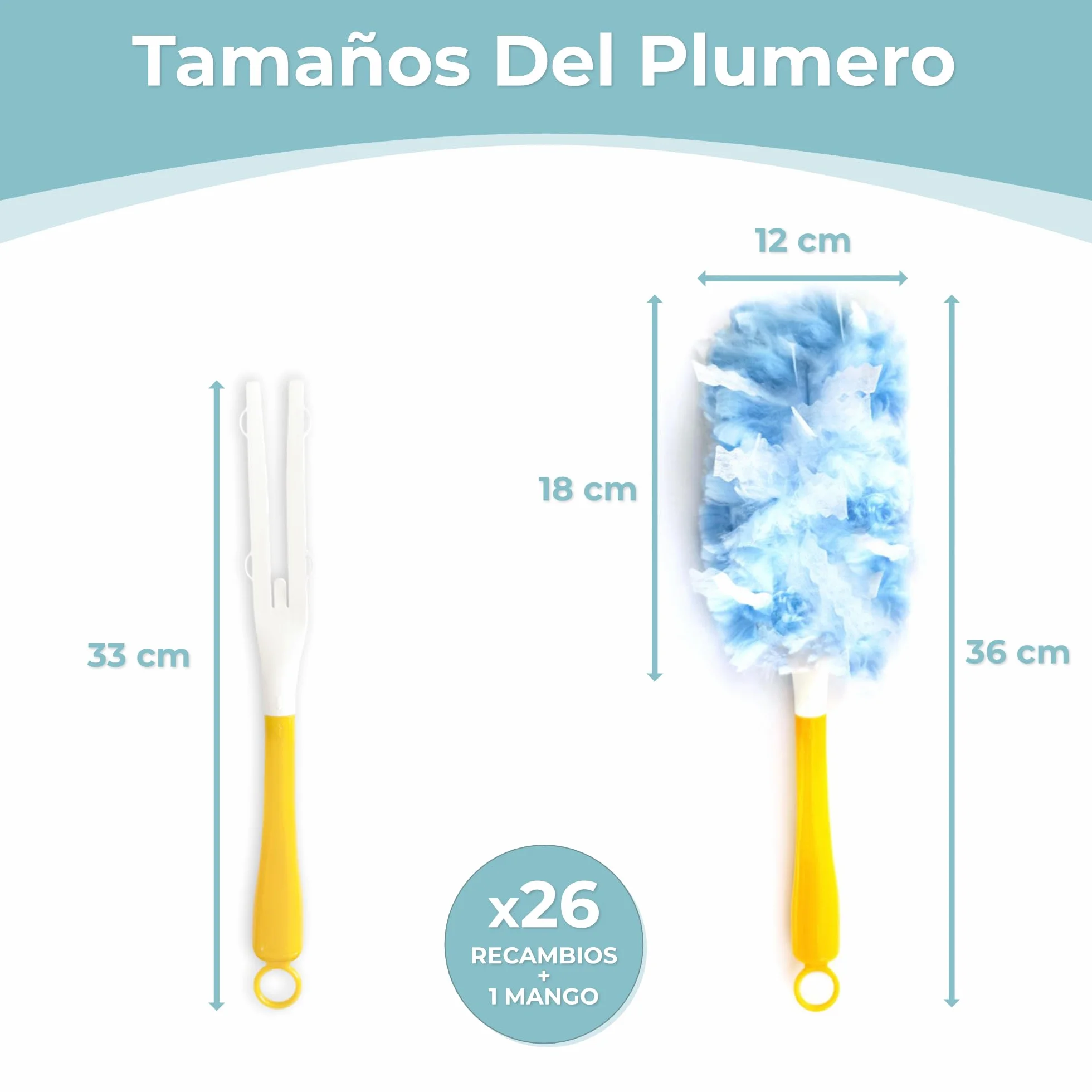PORTENTUM Plumero Atrapapolvo, Set de 26 Recambios y 1 Mango - Kit de Limpieza Atrapa y Retiene Polvo, Pelo de Mascotas y Alérgenos, Plumero Quitapolvo Multiusos para Muebles, Coche y Electrónica