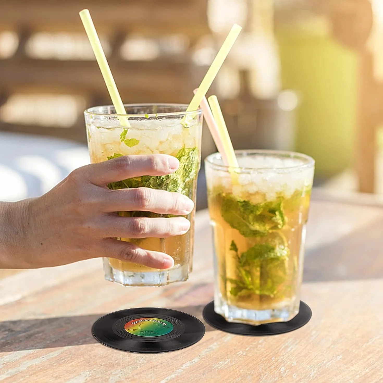 12 Piezas Posavasos de Silicona Originales Posavasos de Vinilo Redondos Antideslizante Posavasos para Bebidas Vasos, Cerveza Bares, Tazas de Café, Té-Negro