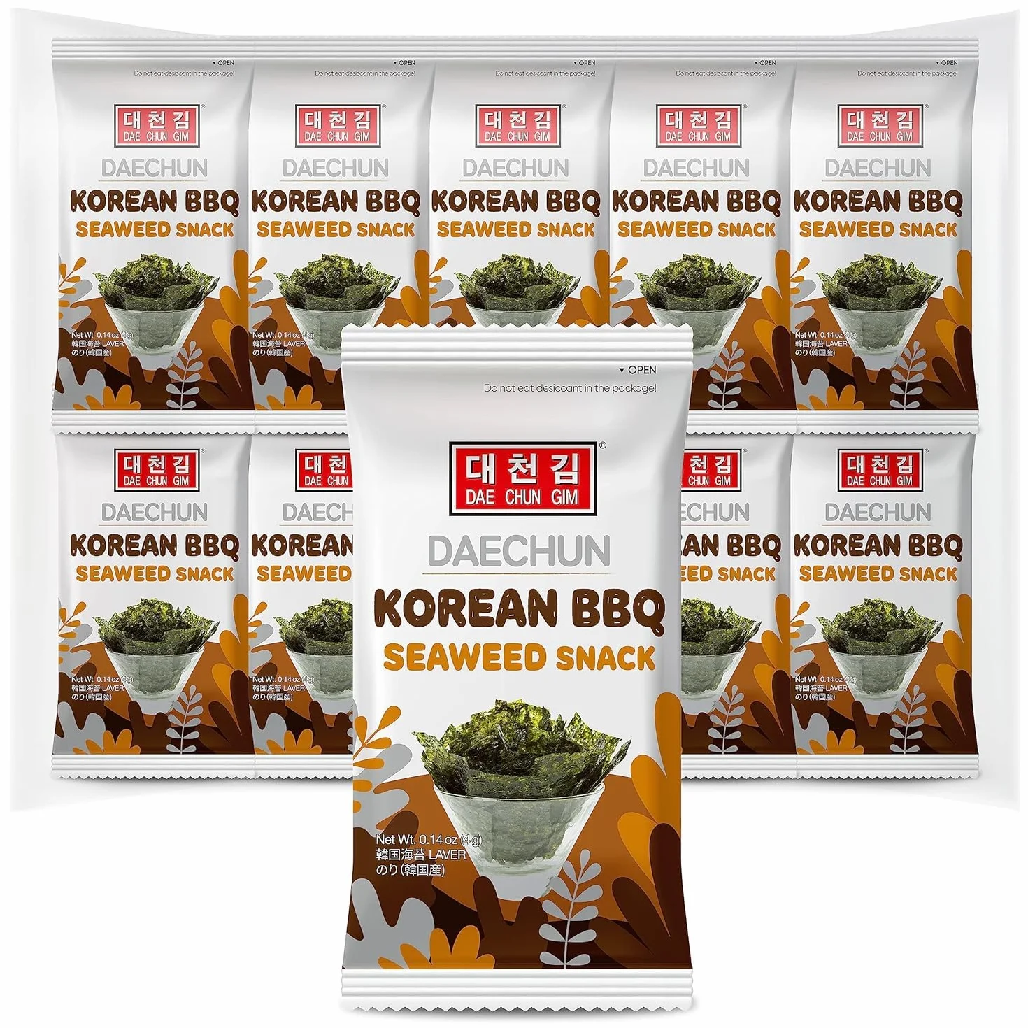 Snacks de algas marinas coreanas para barbacoa - Paquete de 20 - Keto, sin gluten, alto en proteínas, Omega 3