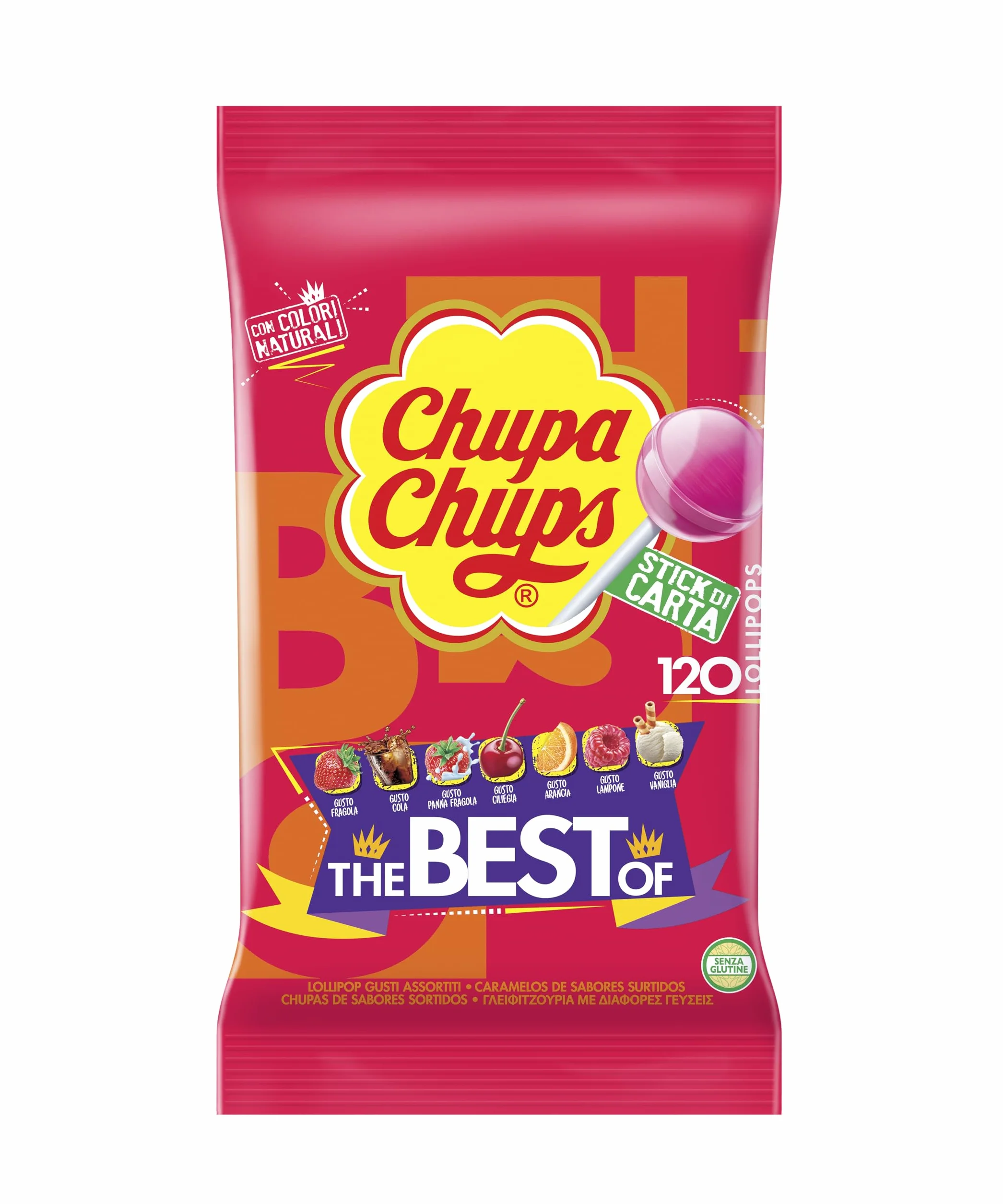 Chupa Chups Original Caramelo con Palo, Sabores Variados, 120 x 12g