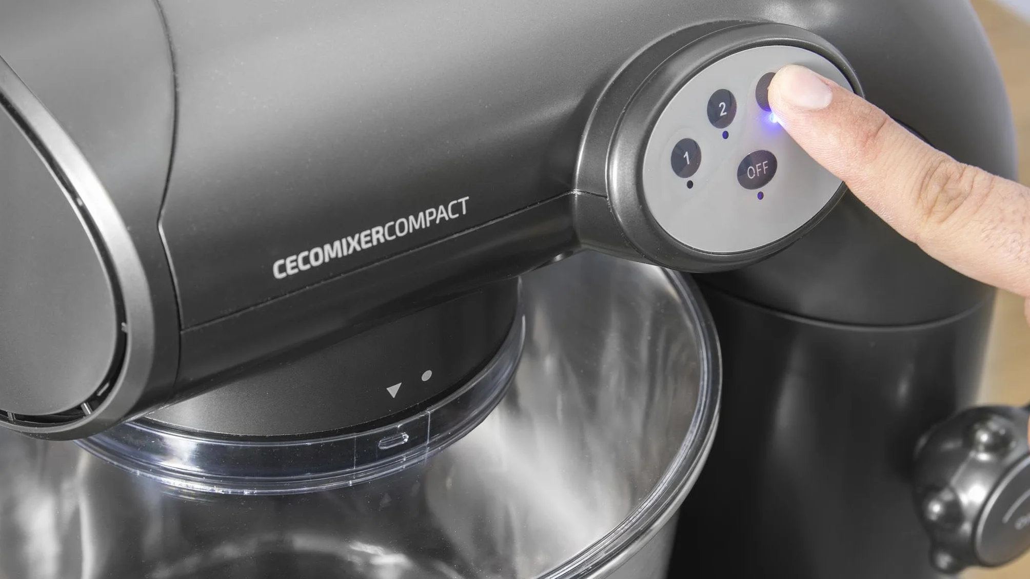 Cecotec Batidora Amasadora Cecomixer Compact. 1000 W, Sistema Avanzado de engranajes y Movimiento planetario, Bol de acero de 5,6l, 6 Funciones, 4 niveles de Velocidad, Tapa transparente