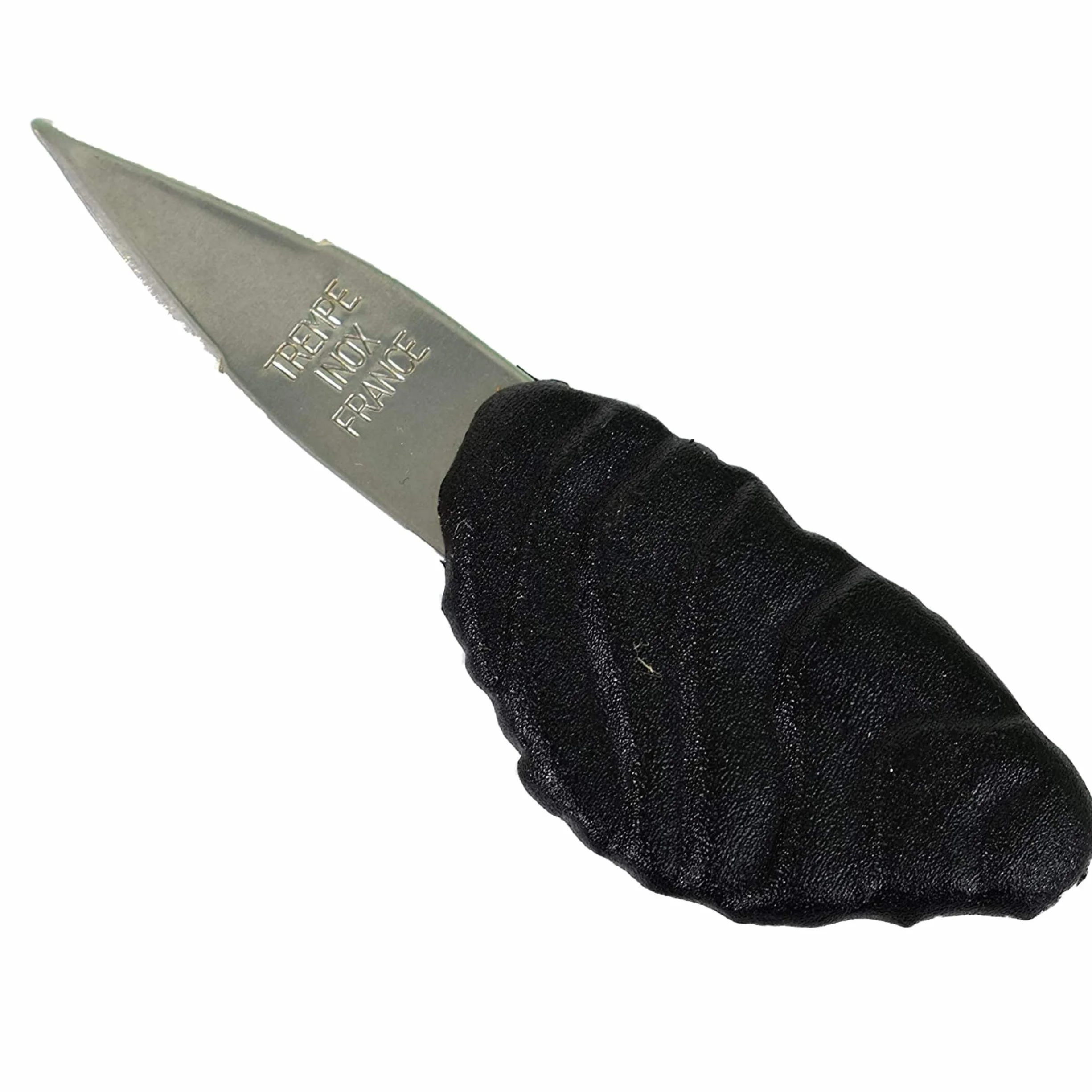 Juego de 2 cuchillos de ostras inoxidable ecológico negro de fabricación francesa, fabricado en Francia, cada cuchillo tiene una hoja de acero inoxidable y su mango con decoración de ostras