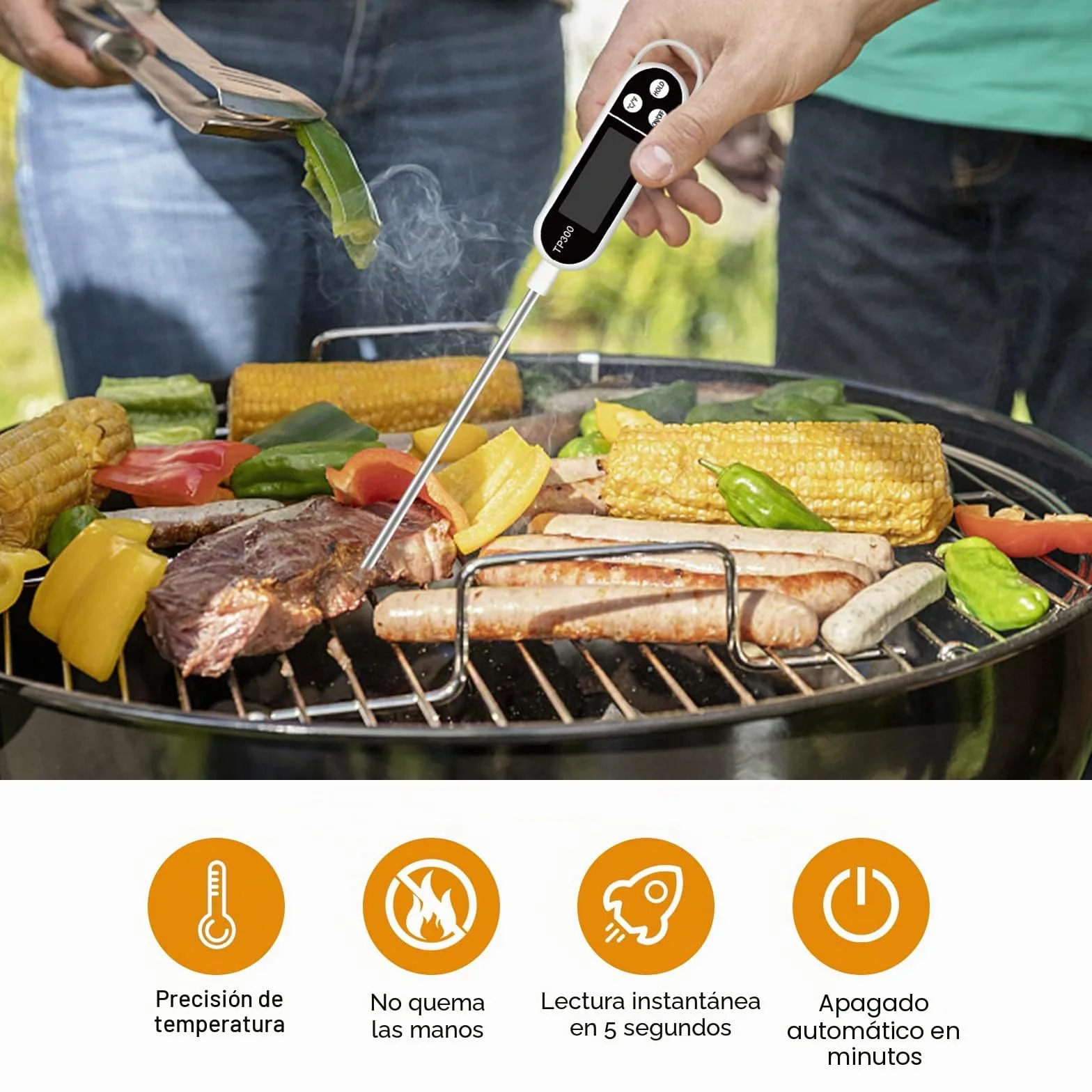 Jsdoin Termómetro Digital de Cocina, LCD Termómetro de Cocina con Sonda Larga, Termómetro Doméstico para Carne, BBQ, Comida, Horno, Liquidos, Aceite, Agua