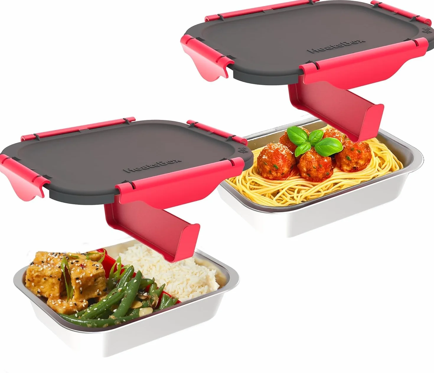 Faitron Juego de platos interiores- Cuencos de acero inoxidable a Prueba de Fugas con Separador (925 ml) y Tapa de Transporte, Temperatura Estable Hasta 200 °C, Compatible con HeatsBox Style y Style+
