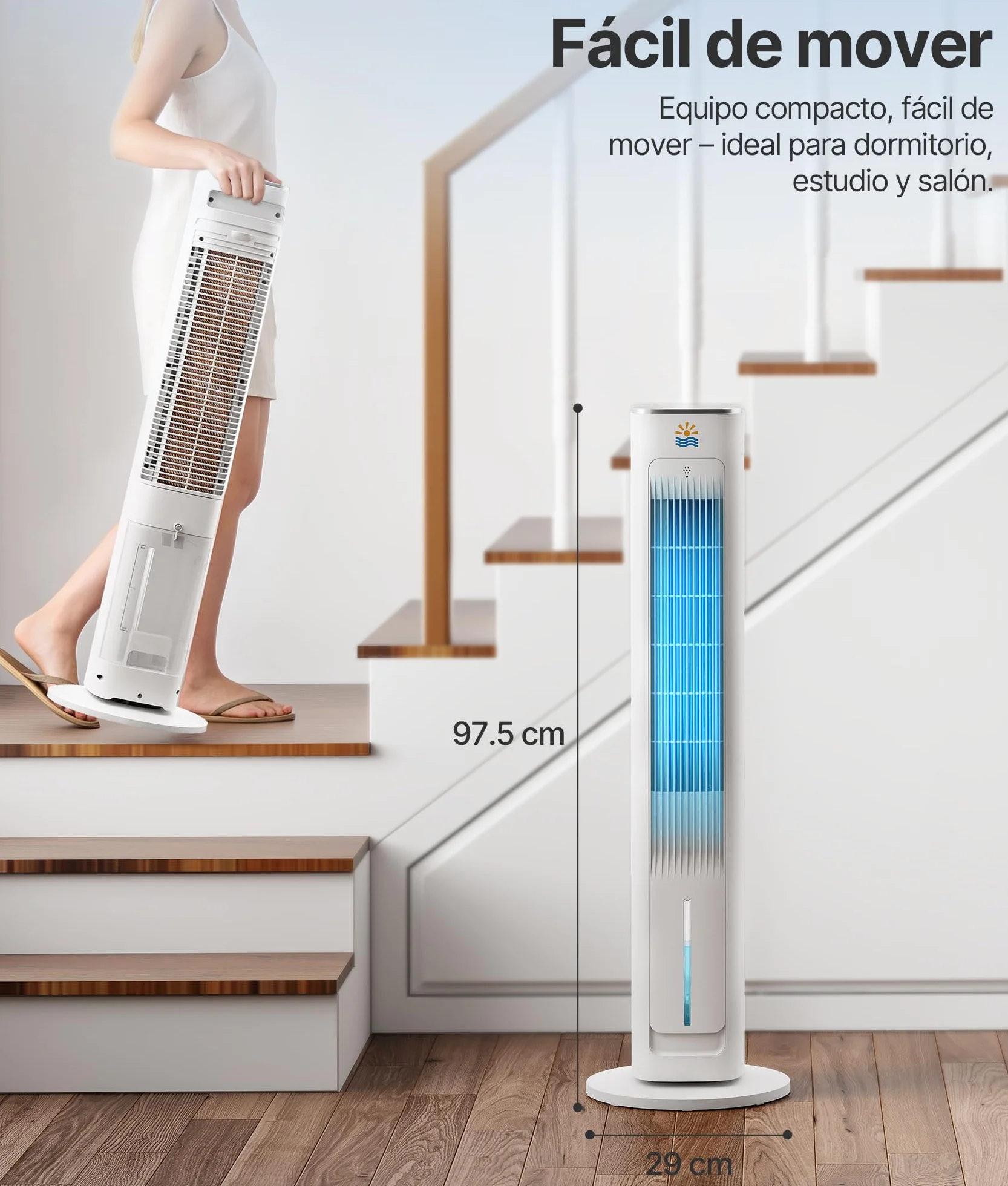 Climatizador Evaporativo Portátil- Alternativa al Aire Acondicionado Portatil Enfriador de Aire Silencioso,3 Modos, Temporizador 12H, Mando, Blanco