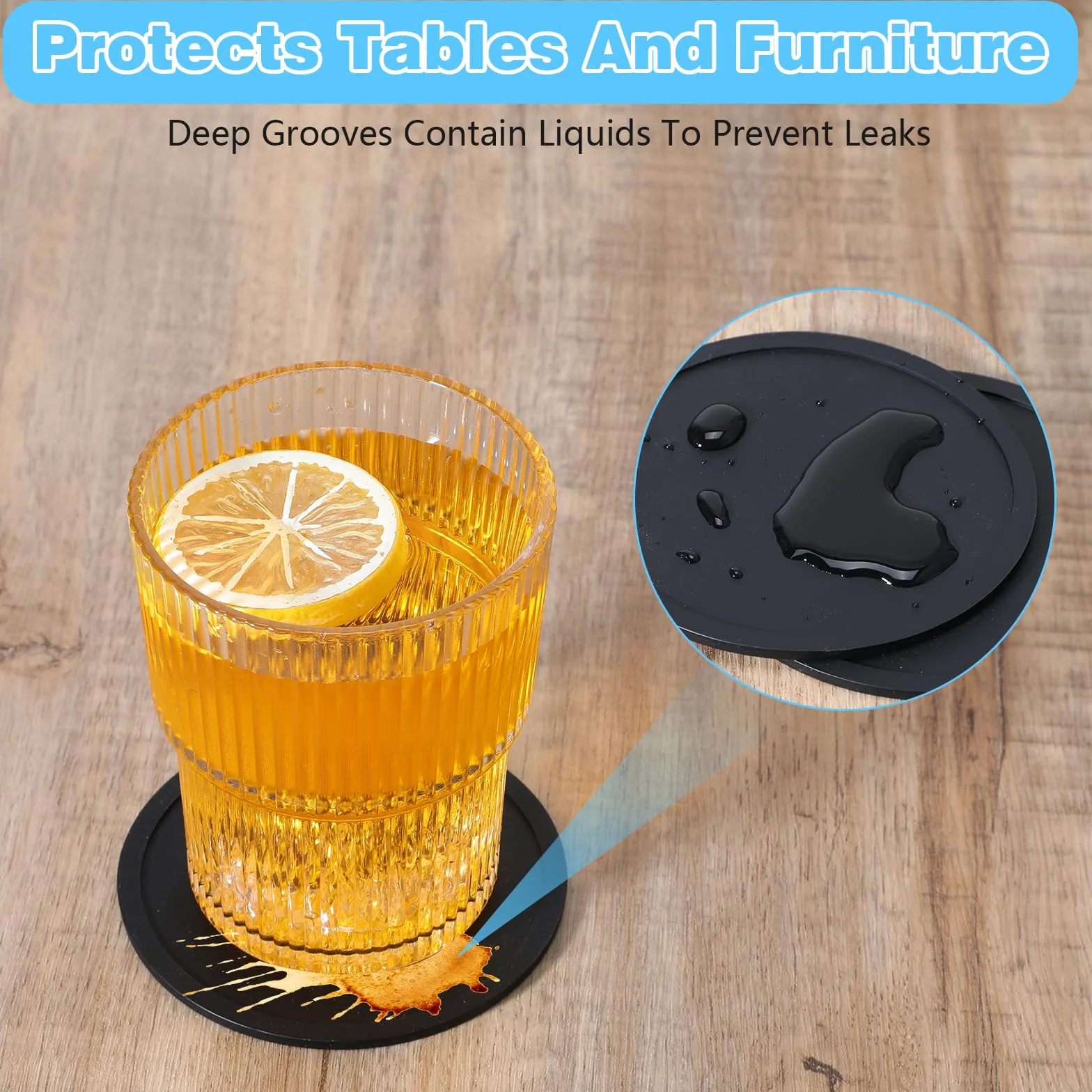 4 posavasos de silicona para bebidas, posavasos redondos antideslizantes para mesa de oficina, escritorio, cocina, bar, muebles, alfombrilla de cojín de goma para protección de bebidas, café, té