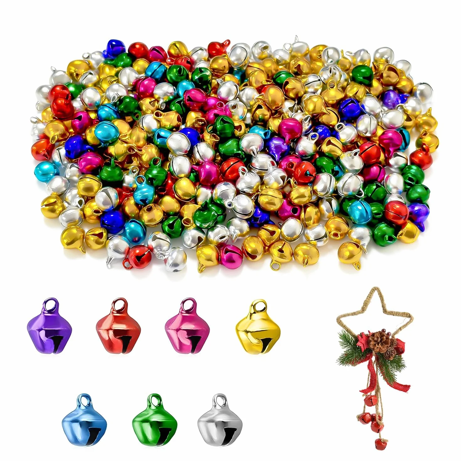 300 cascabeles de 10 mm para manualidades, campanas de metal, color dorado y plateado