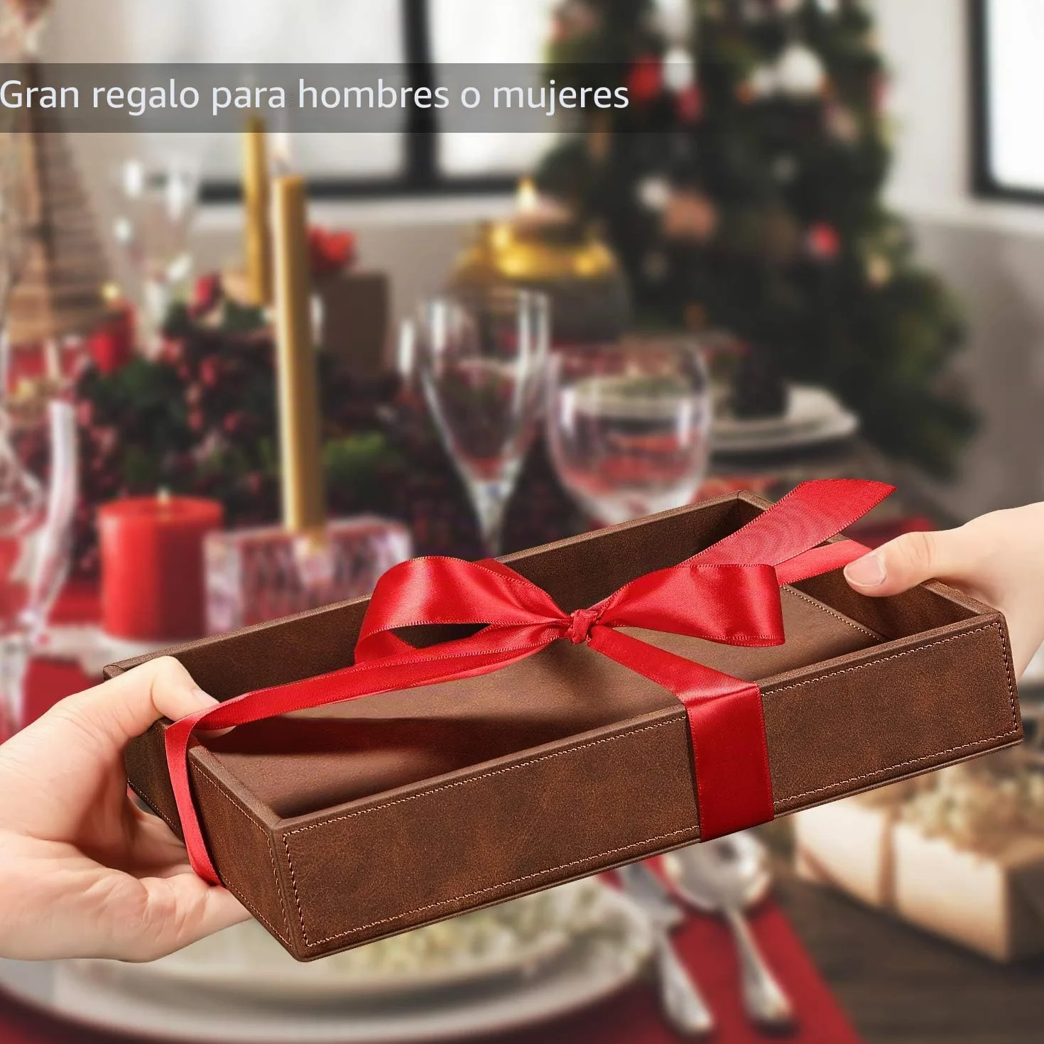 SITHON Bandeja Organizador de Escritorio, Almacenamiento Organizer de PU Cuero para Cuarto de Baño, Hogar Salón Dormitorio Soporte Caja para Joyas, Mando a Distancia, Teléfonos (Marrón)