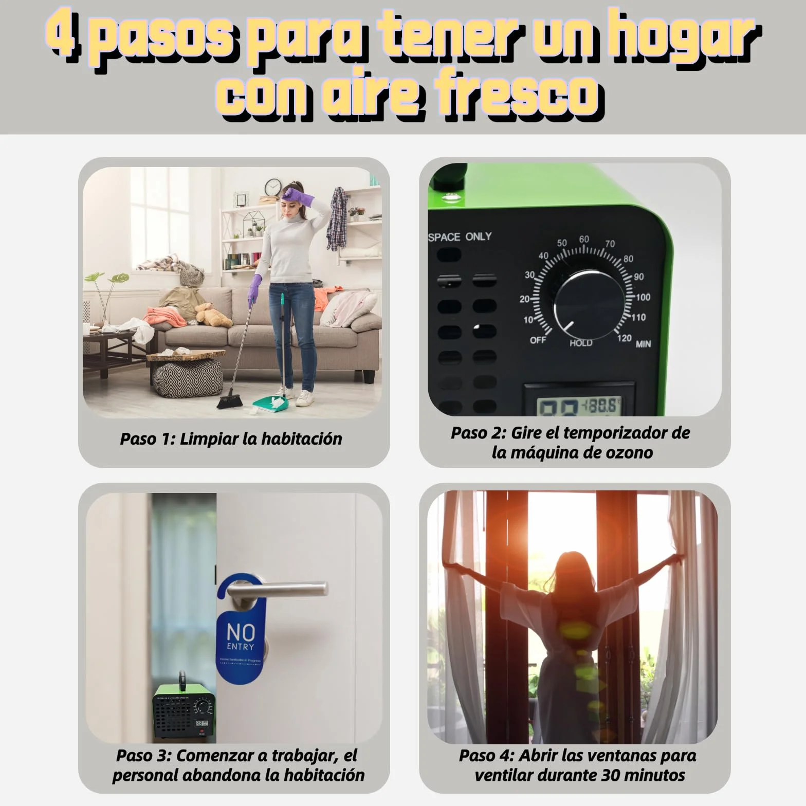 DawnMeet Generador de Ozono 40000mg/h 300㎡ Máquina Ozono Termohigrómetro Temporizador 120 Minutos Verde