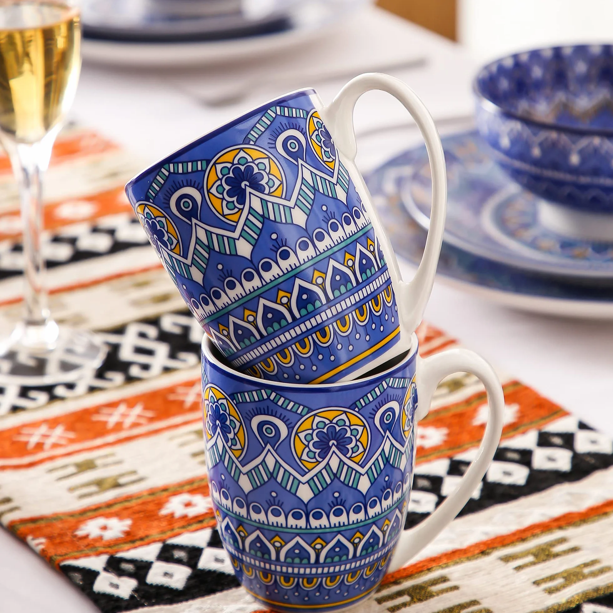 vancasso serie Mandala Vajillas de 48 piezas de Porcelana Multicolor Vajillas Completas Diseño Floral Mandala para 12 Personas (Azul)