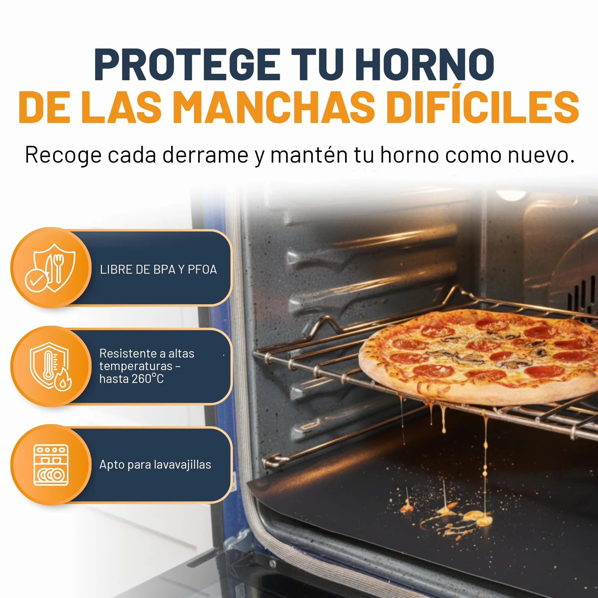 Linda's Essentials Protector Horno Interior Alfombrilla Reutilizable 32x50 cm Antiadherente Universal Fácil de Limpiar Negro