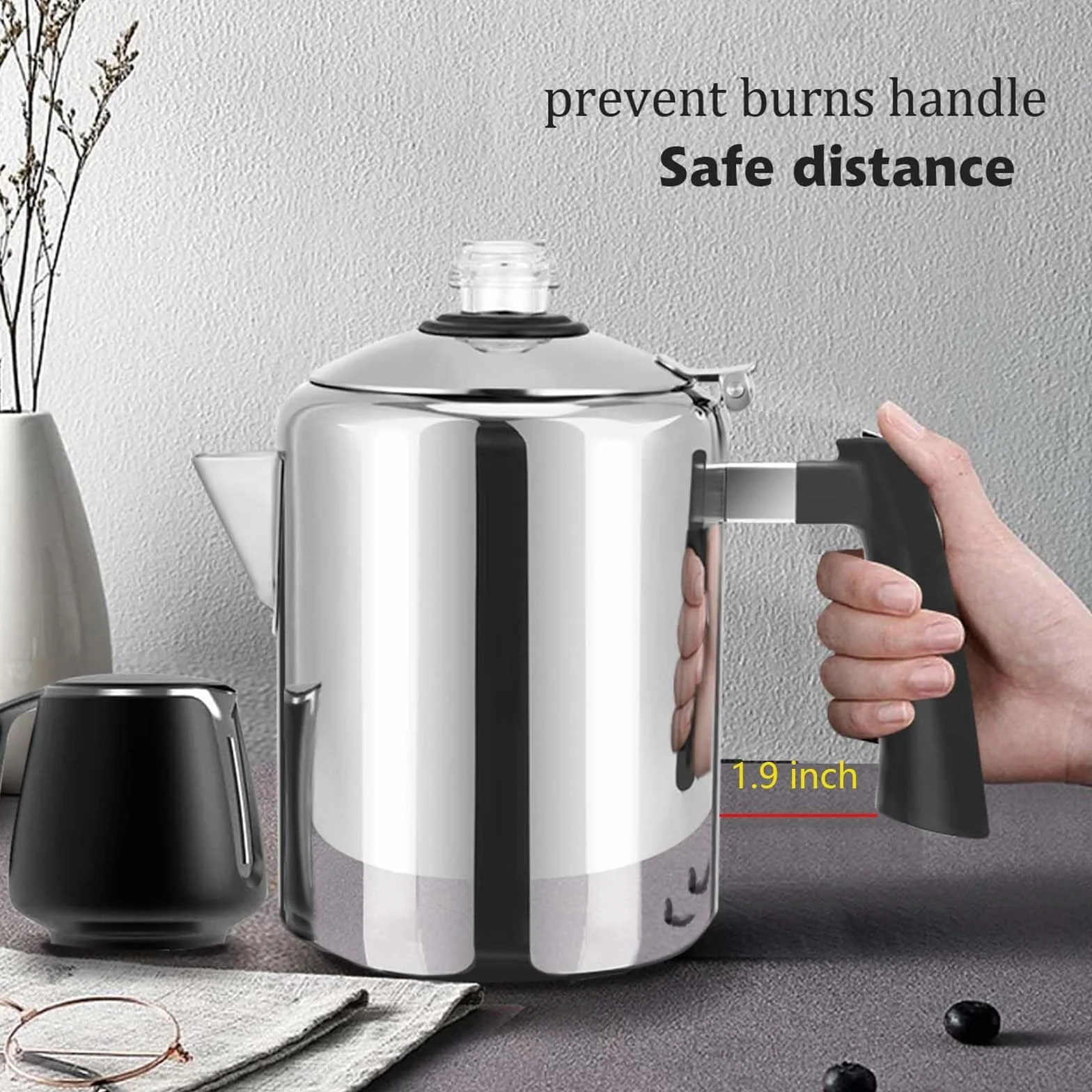YINO Cafetera Filtro Percolador Acero Inoxidable 304 9 Tazas para Acampar Viajes