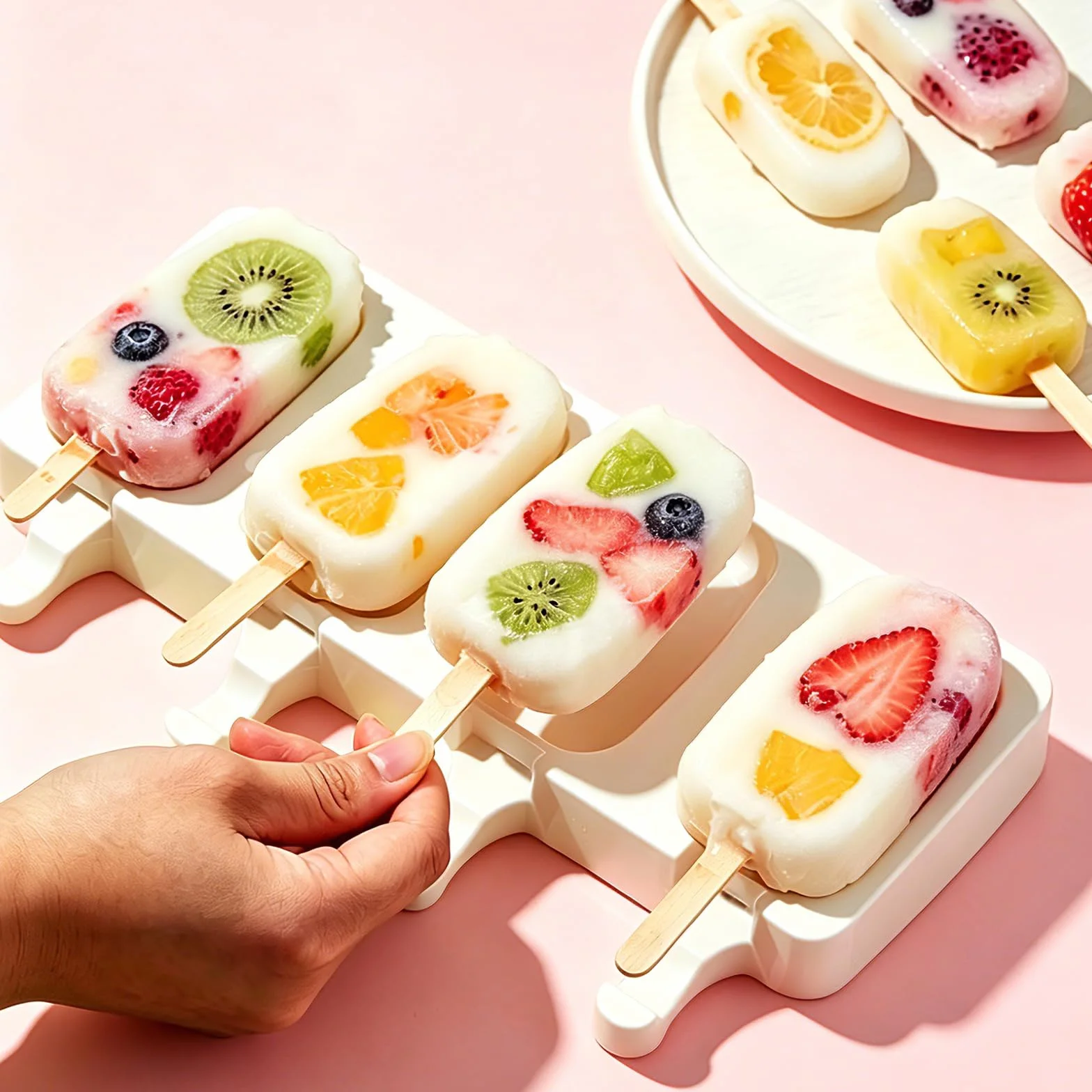 Moldes Helados Silicona sin BPA, Molde Paletas Magnum, Reutilizable con 100 Palos