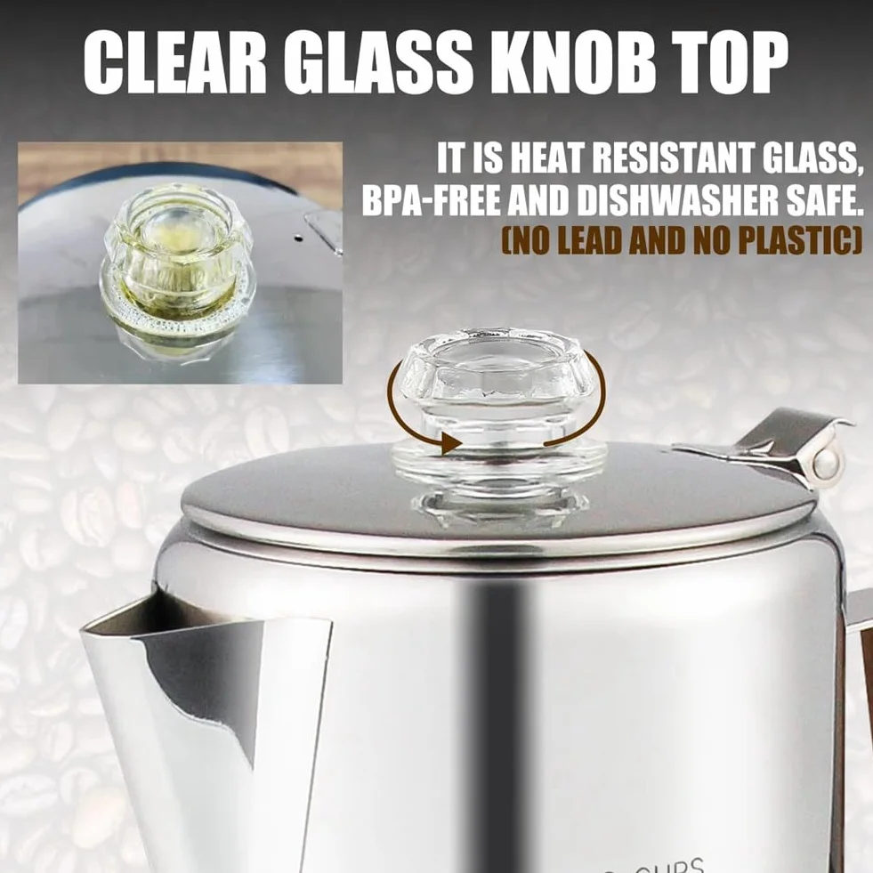 Cafetera percoladora de acero inoxidable para camping 9 tazas