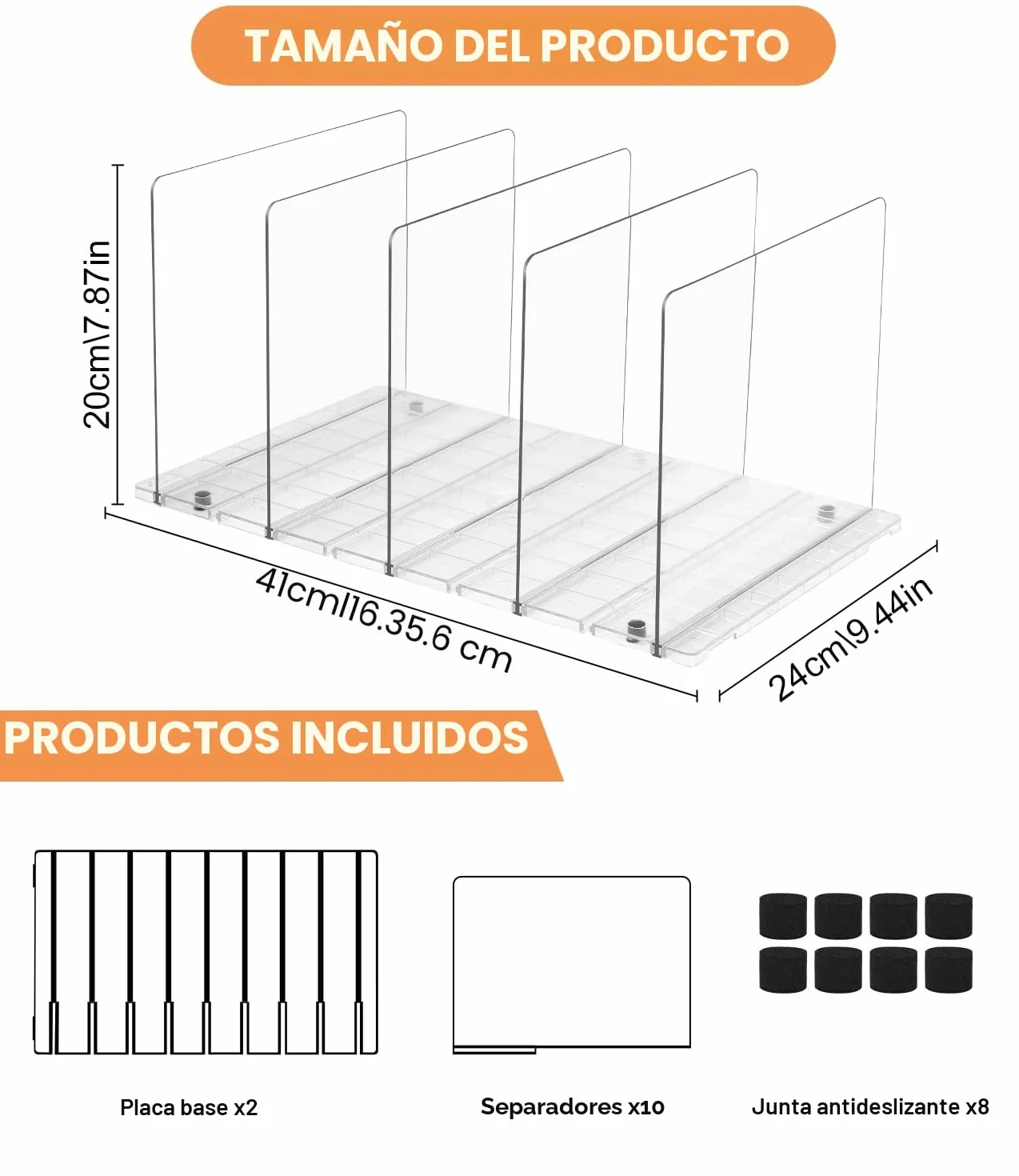 Set de 10 Separadores de Bolsos, Organizador de Armario Ajustable con Base Ranurada y Divisores, Ideal como Organizador de Armario y Bolsos de Mujer, También para Cocina, Baño y Escritorio