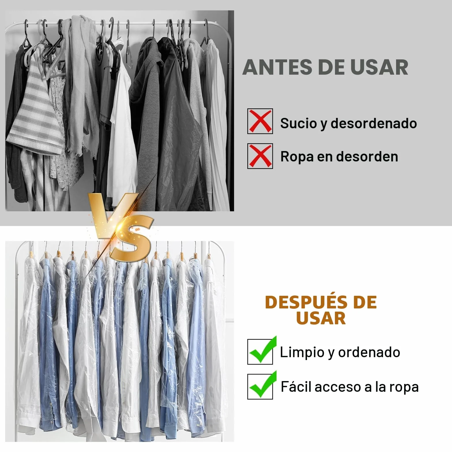 Funda Ropa Armario Plástico 60x140cm 30 Piezas Antipolvo