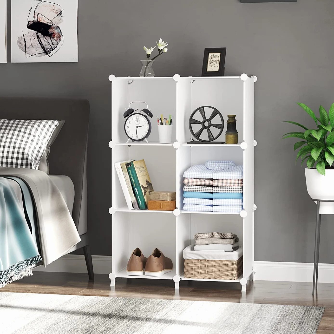 AWTATOS Organizador de Almacenamiento Cubo Modular de 6 Cubos de Plástico Blanco