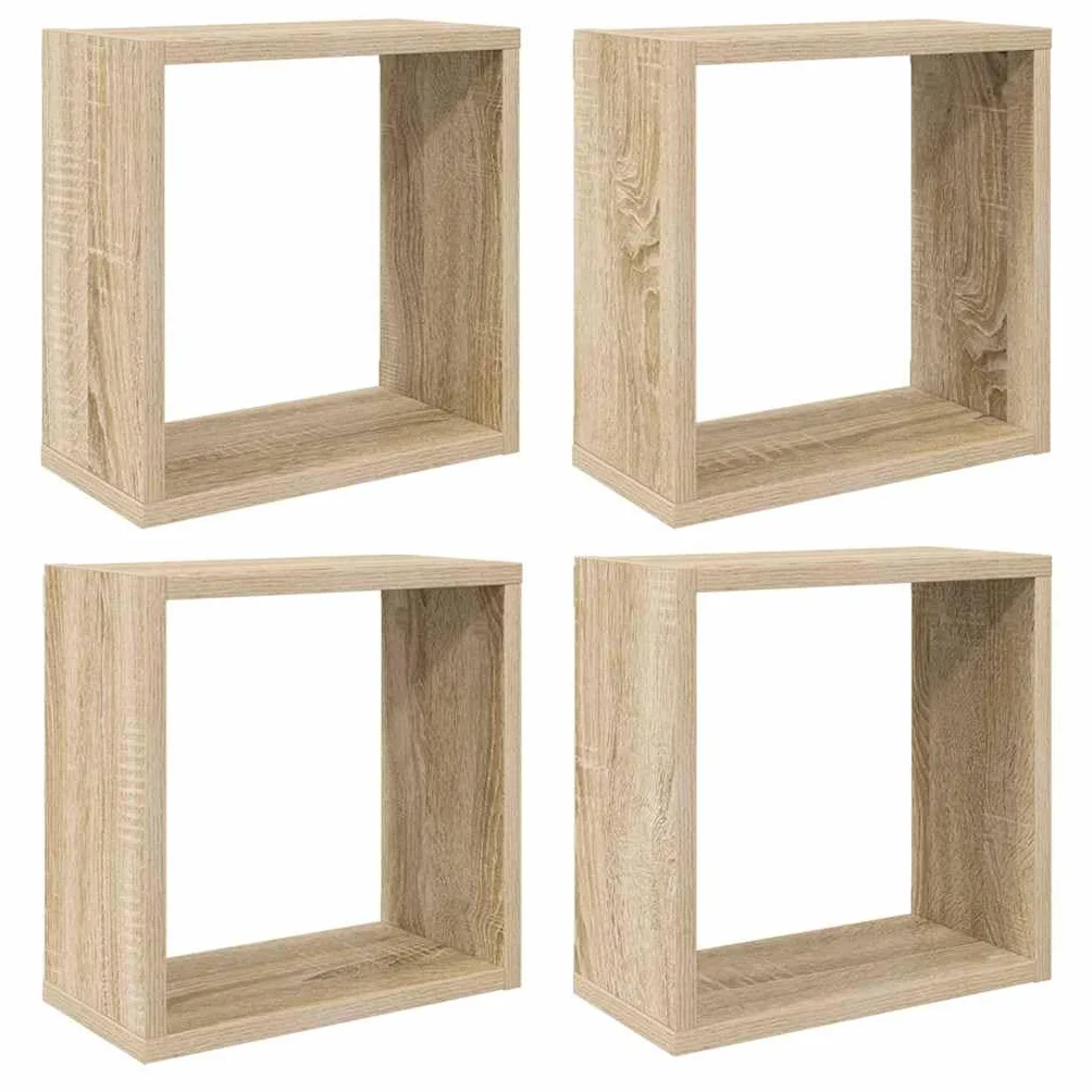 Estantes Cubo de Pared Roble Sonoma 30x15x30 cm 4 Unidades Marrón