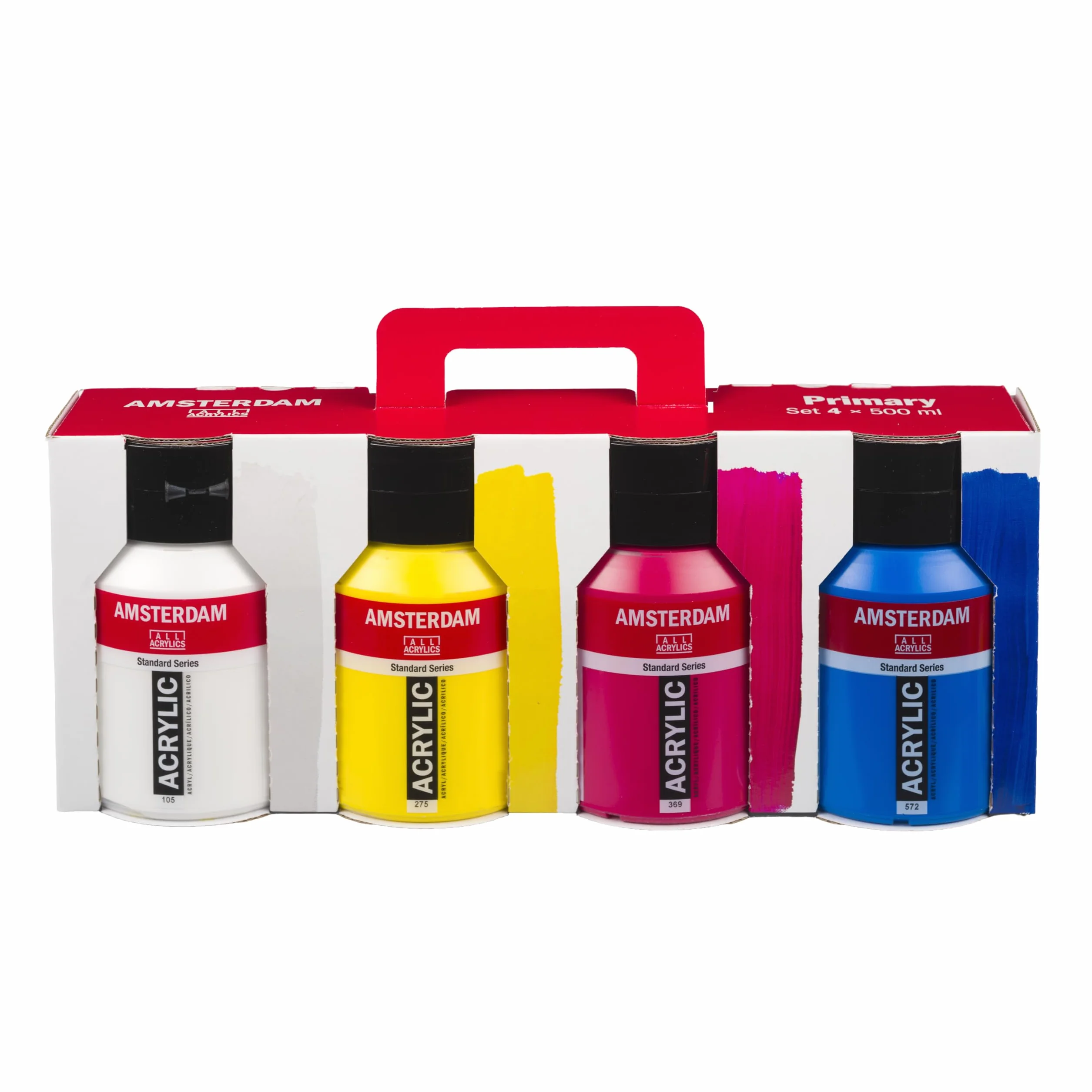 Amsterdam Standard Series | Pintura acrilica Primary Set | 4 x 500 ml | Colores primarios para mezcla | Pintura acrilica de viscosidad media para pintura