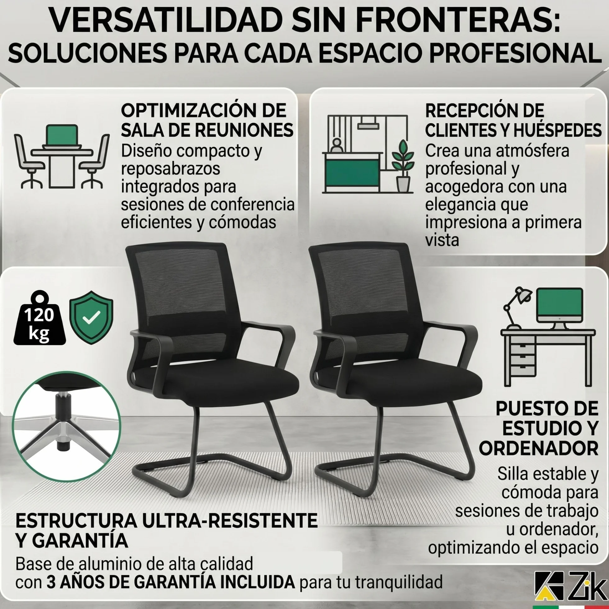 ZIK - Par de sillas para sala de espera, sillas con reposabrazos, cómodas y transpirables para acoger invitados y clientes, para salas de reuniones, sillas acolchadas sin ruedas, sillones para sala de