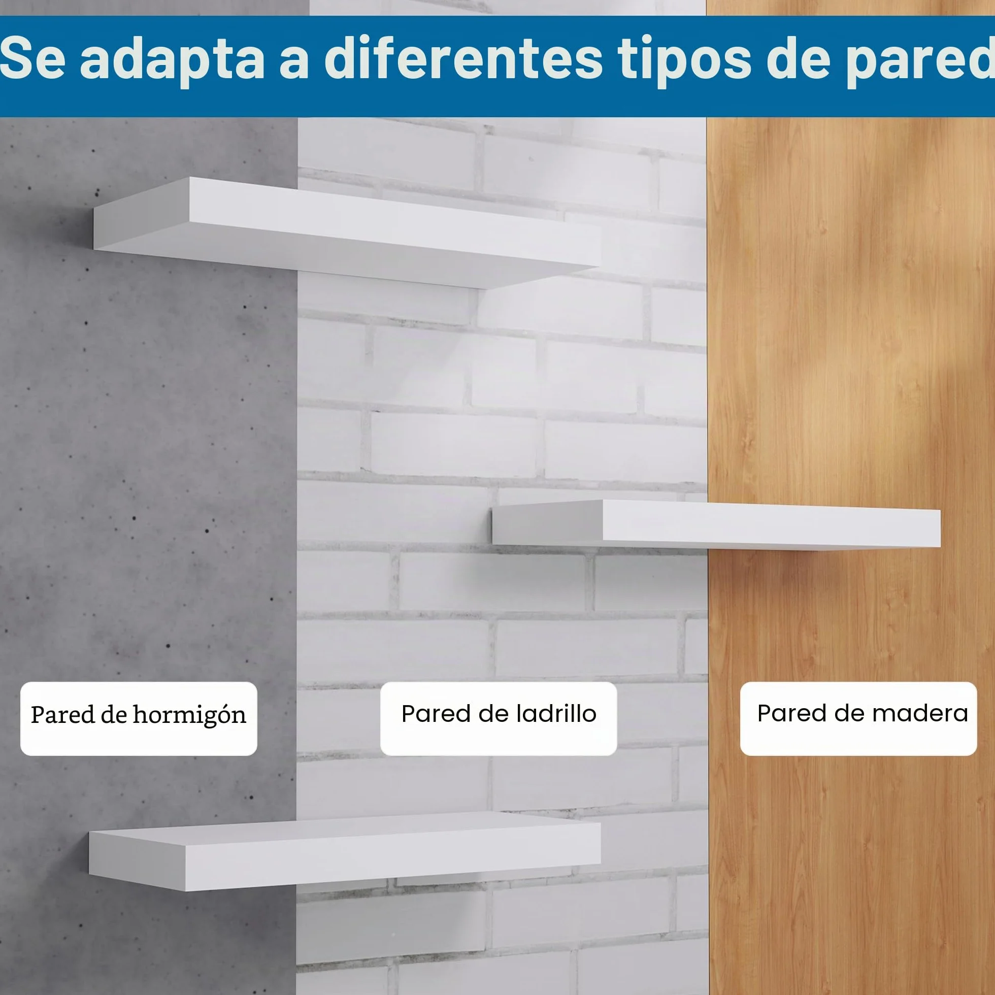 BONTEC Estantes de Pared, Paquete de 2 Balda de Pared de Baño Resistentes de 16 Pulgadas, Fácil de Instalar, Diseño Minimalista, Soporta 10kg Cada Uno, Blanco