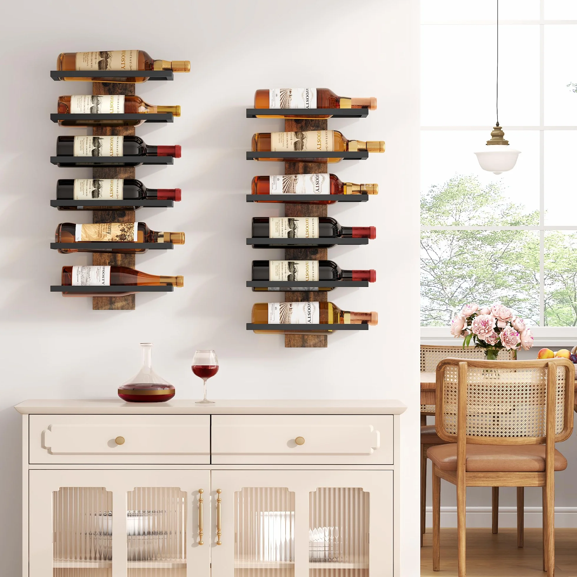 FAVOOSTY Botellero Pared 1 Set, Botellero Vertical, Estante para Botellas con 6 Niveles, 6 Botellas de Vino, Soporte para Botellas, Estante de Metal para Botellas de Vino, para Comedor, Bodega, Negro