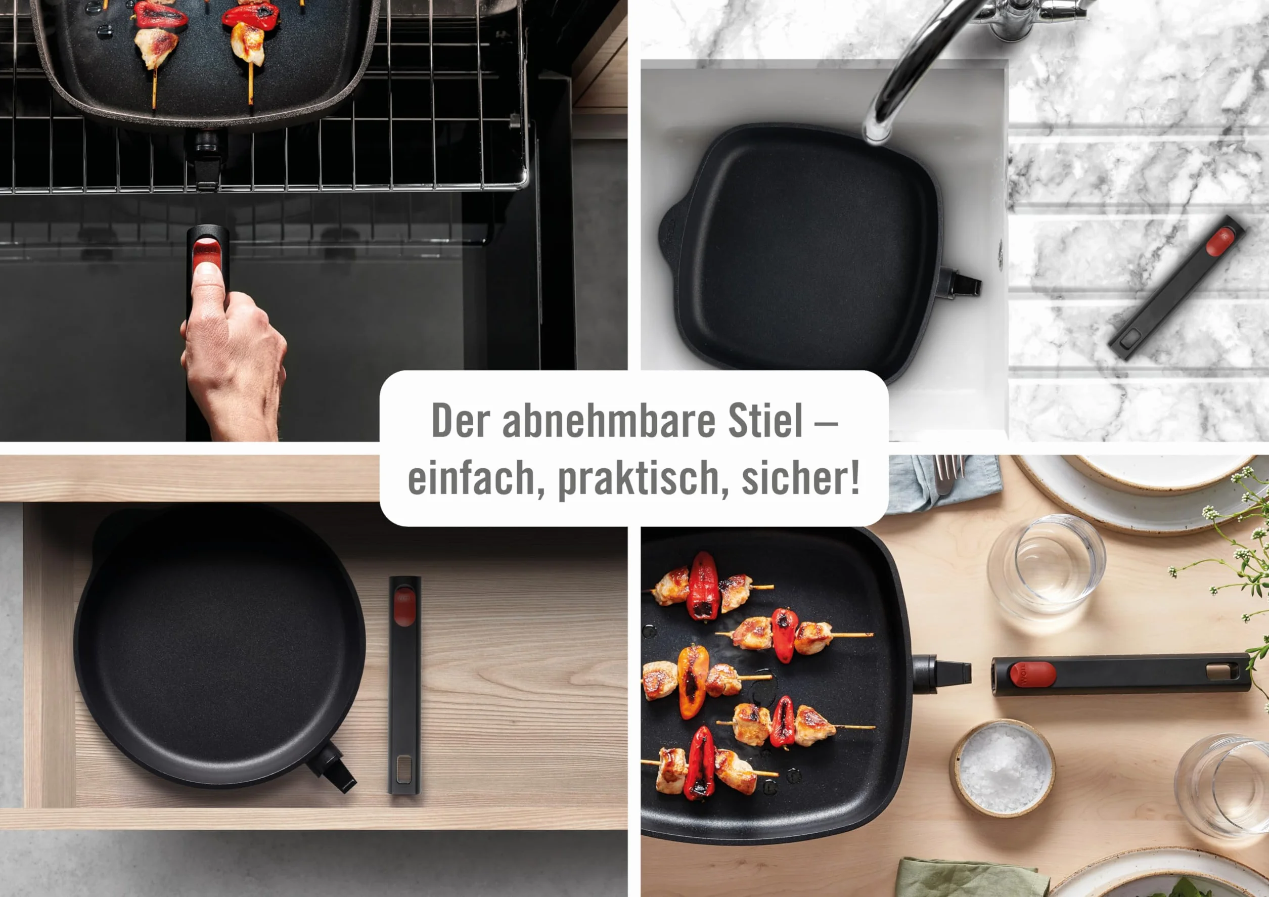 Woll Eco Logic QXR - Sartén plana de hierro fundido (inductiva, diámetro de 32 cm, 5 cm de alto, con mango extraíble, apta para todo tipo de cocinas, sin PFAS, revestimiento antiadherente, aluminio