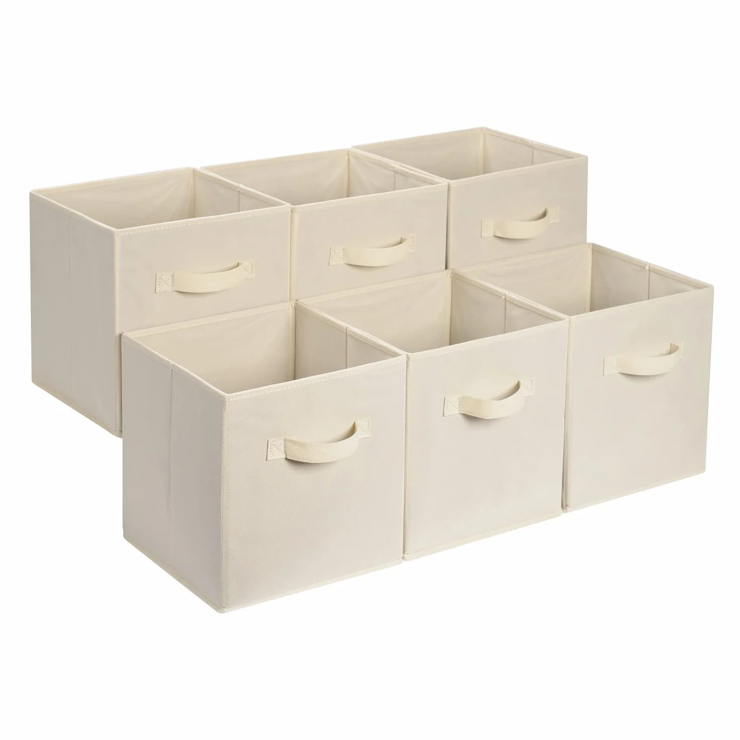 Amazon Basics Cubos de almacenamiento, de tela, plegables, con asas, 33x33x33 cm, color beige, juego de 6